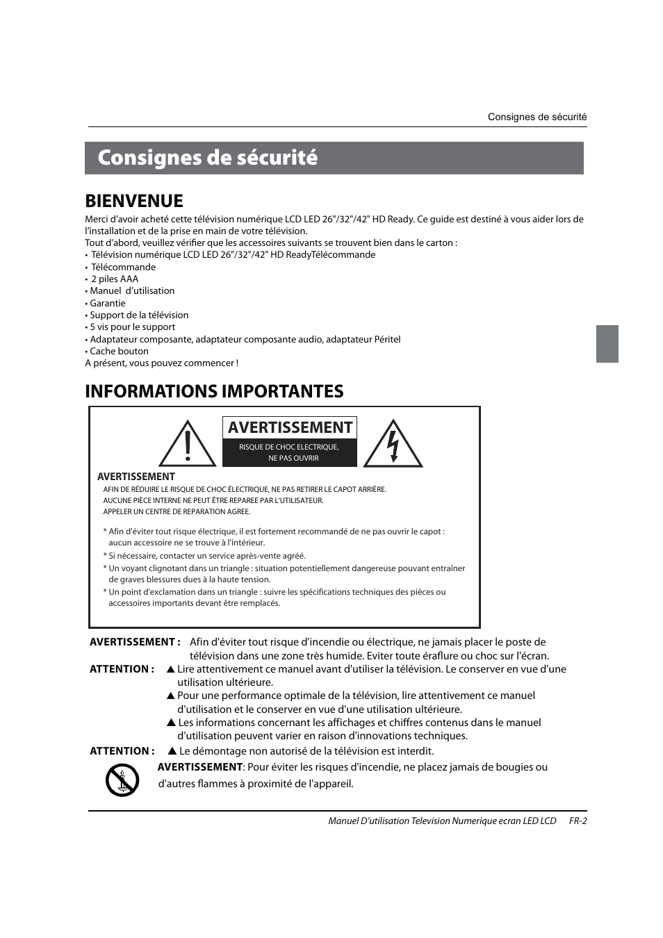 Consignes de sécurité, Bienvenue, Informations importantes | Avertissement | haier 0090504932V User Manual | Page 33 / 95