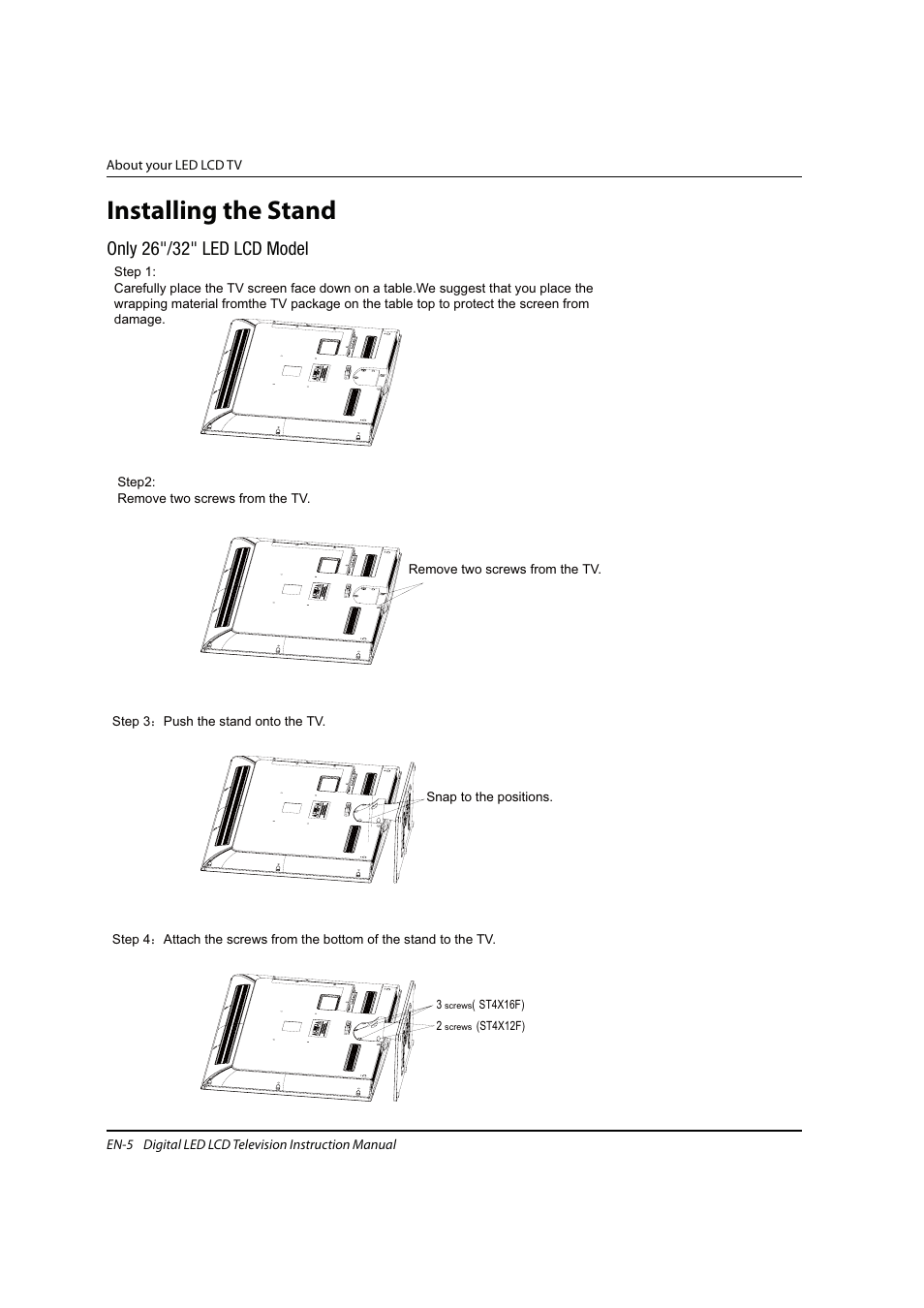 Installing the stand, Only 26"/32" led lcd model | haier 0090504932V User Manual | Page 6 / 95