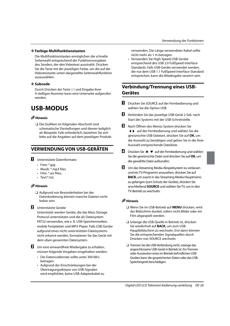 Usb-modus, Verwendung von usb-geräten, Verbindung/trennung eines usb- gerätes | haier 0090504932V User Manual | Page 89 / 95