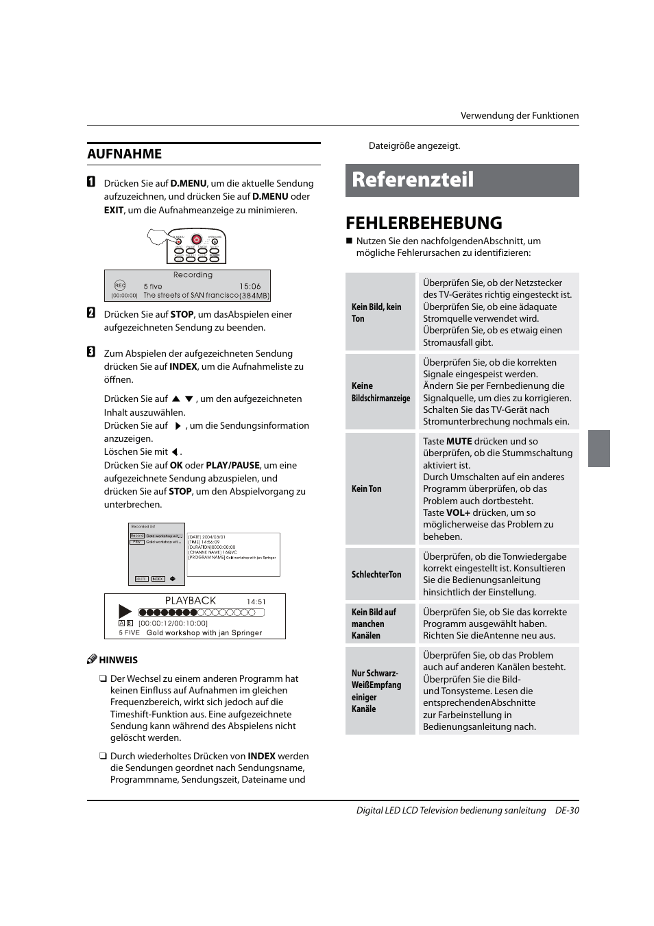 Referenzteil, Fehlerbehebung, Aufnahme | haier 0090504932V User Manual | Page 93 / 95