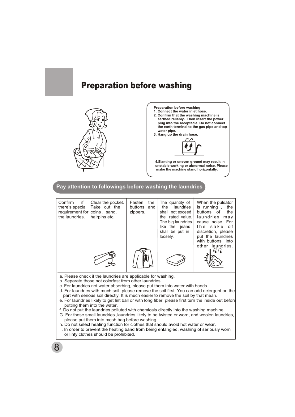 Preparation before washing | haier HWM50-10H User Manual | Page 10 / 19