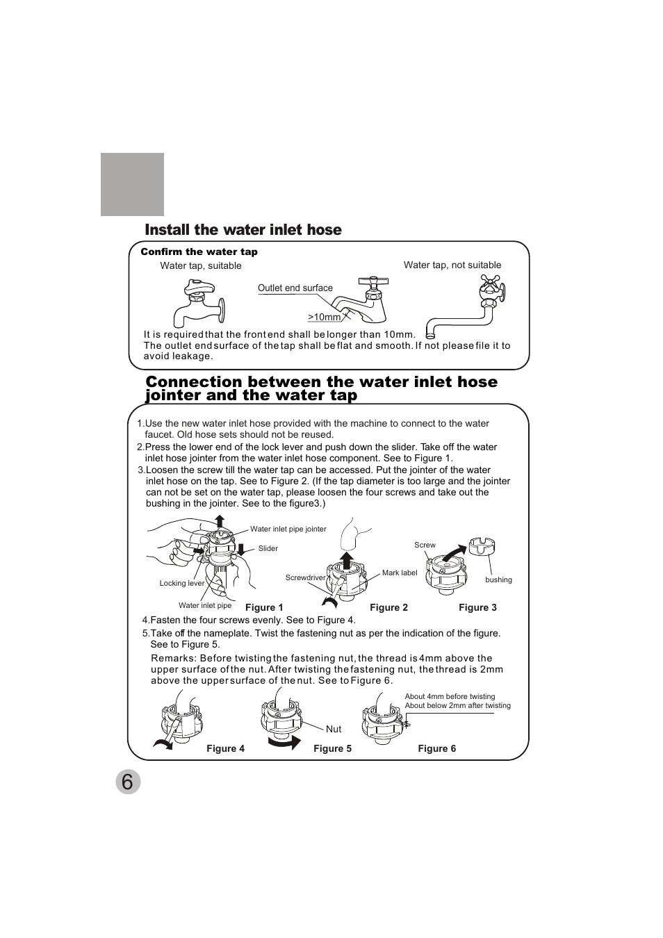 Install the water inlet hose | haier HWM50-10H User Manual | Page 8 / 19