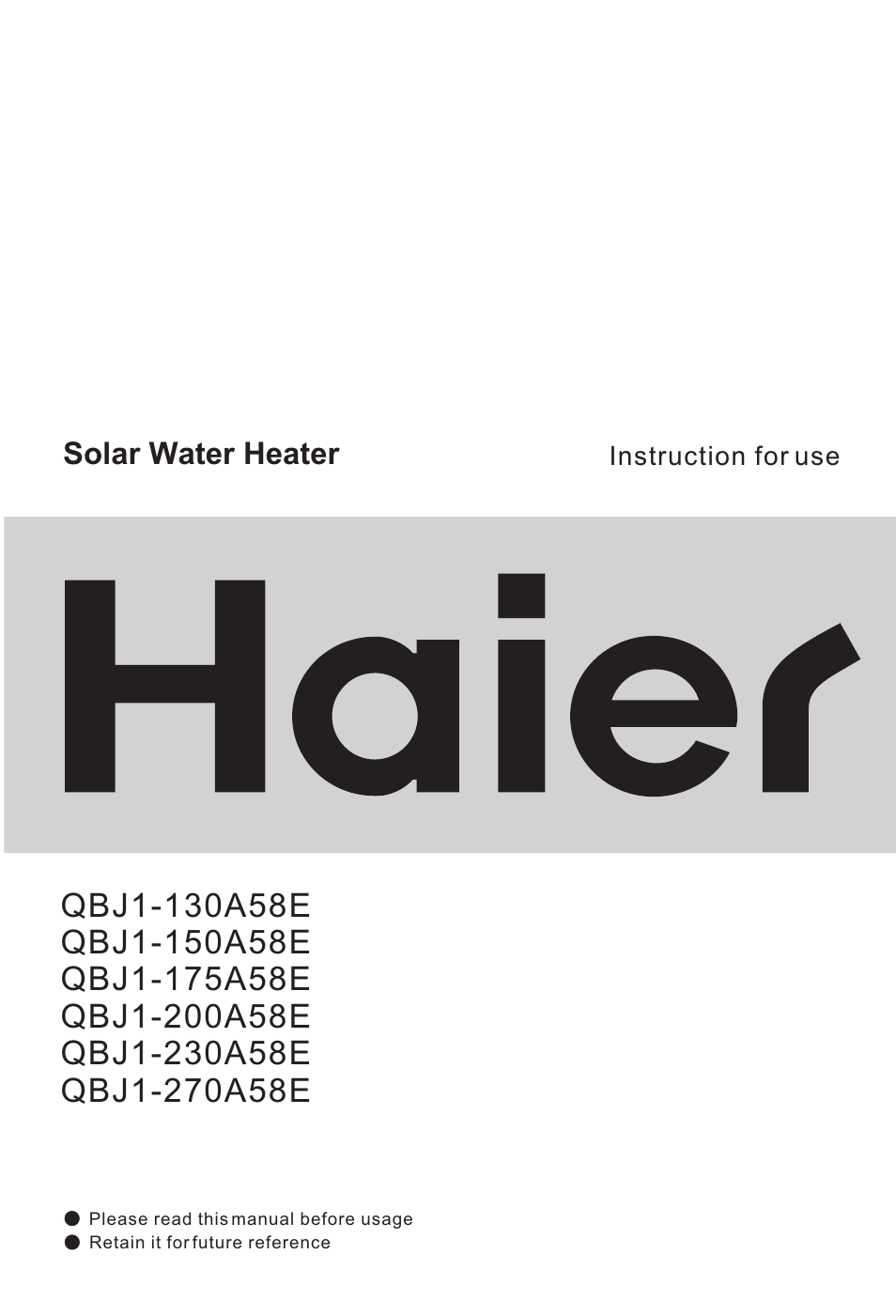 haier QBJ1-270A58E User Manual | 16 pages