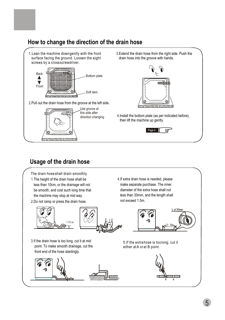 Usage of the drain hose, How to change the direction of the drain hose | haier XQS70-98 User Manual | Page 7 / 19