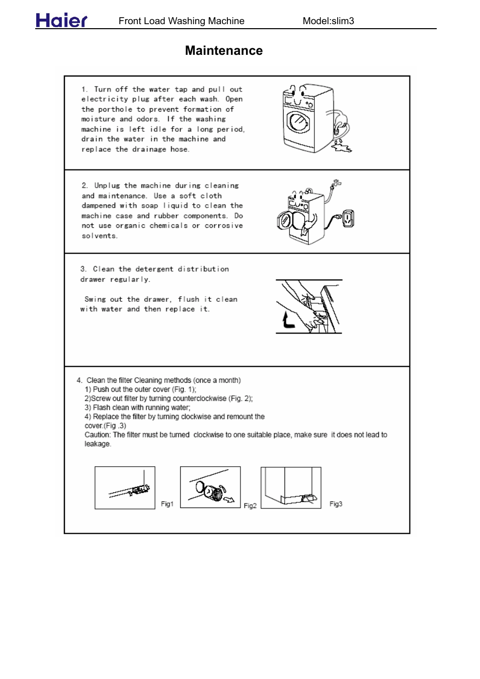 Maintenance | haier slim3 User Manual | Page 11 / 26