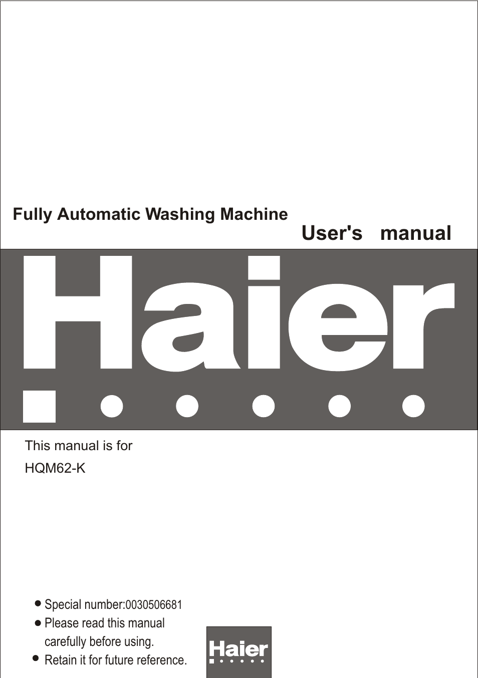 haier HQM62-K User Manual | 20 pages