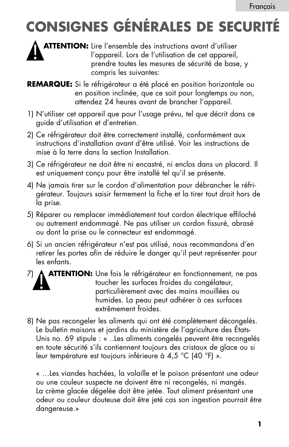 Consignes générales de securité | haier HNDE03 User Manual | Page 16 / 44