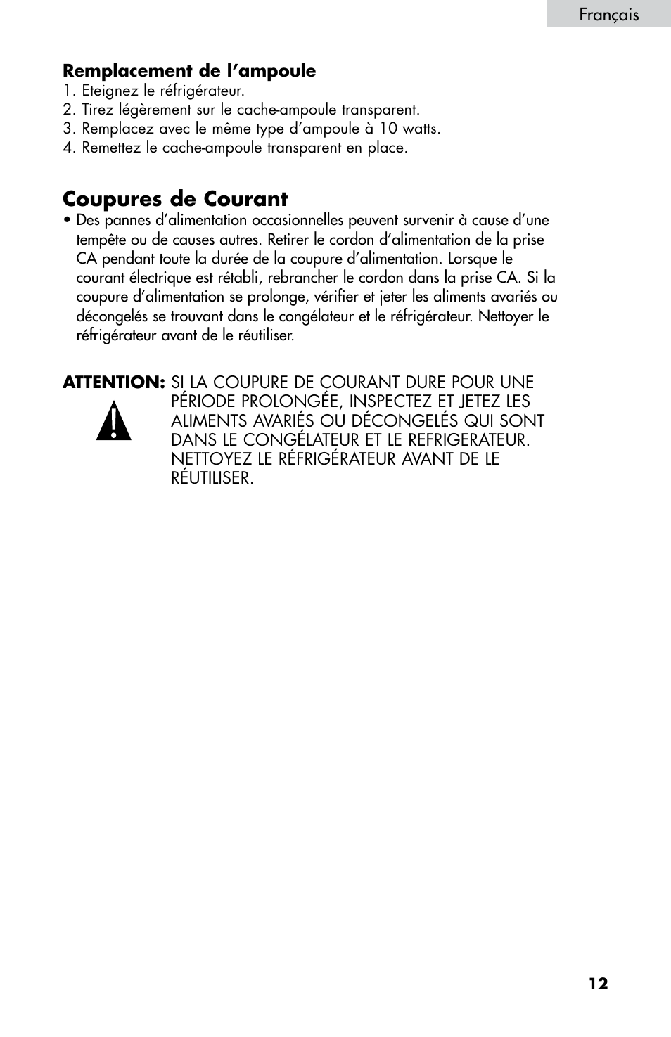 Coupures de courant | haier HNDE03 User Manual | Page 26 / 44