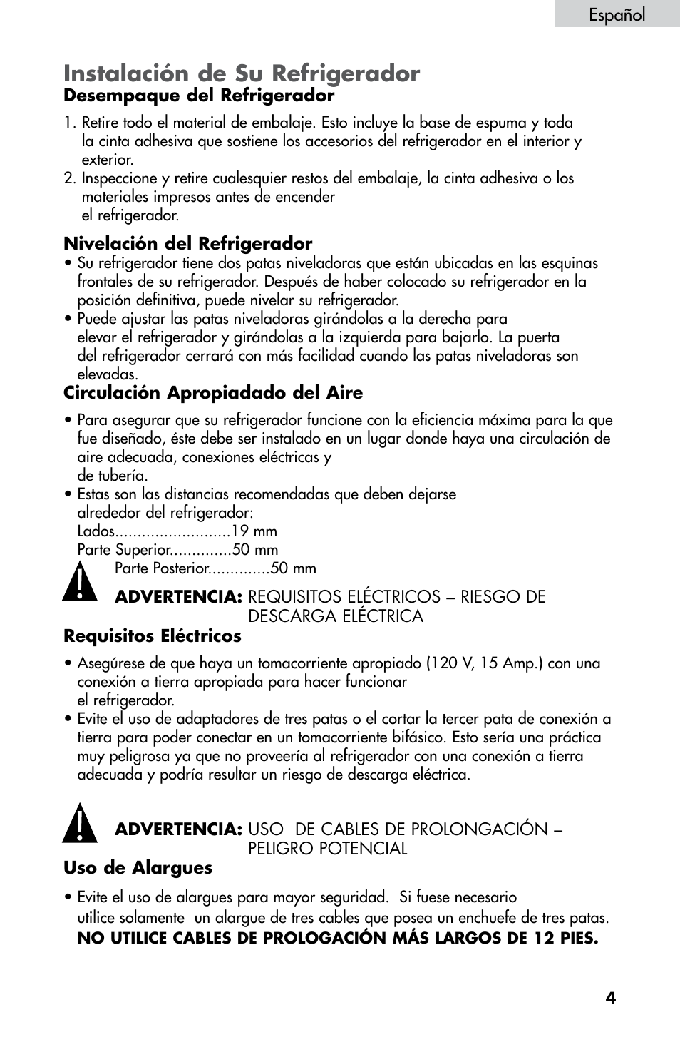 Instalación de su refrigerador | haier HNDE03 User Manual | Page 34 / 44