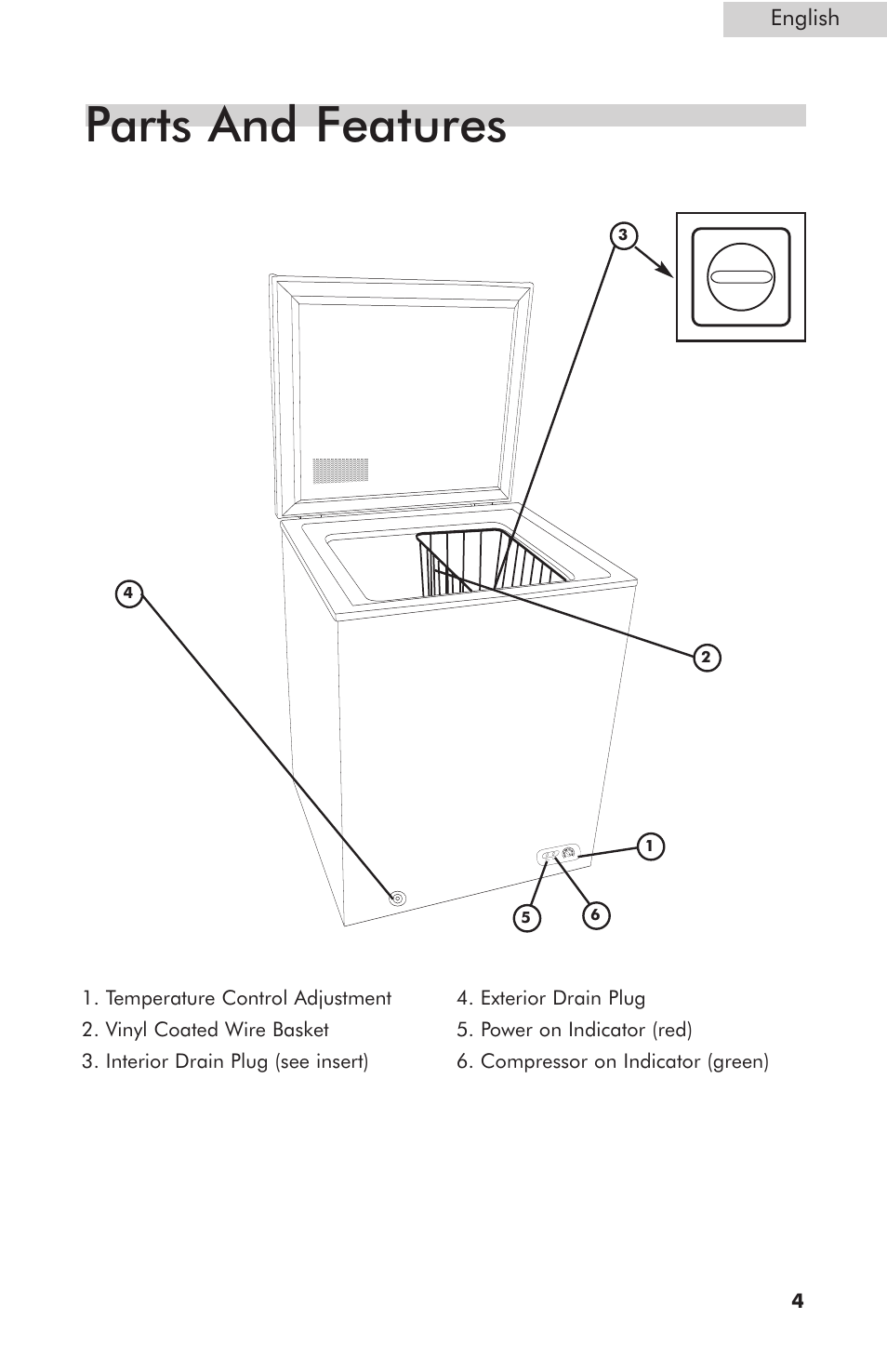 Parts and features, English | haier HNCM035E User Manual | Page 5 / 16