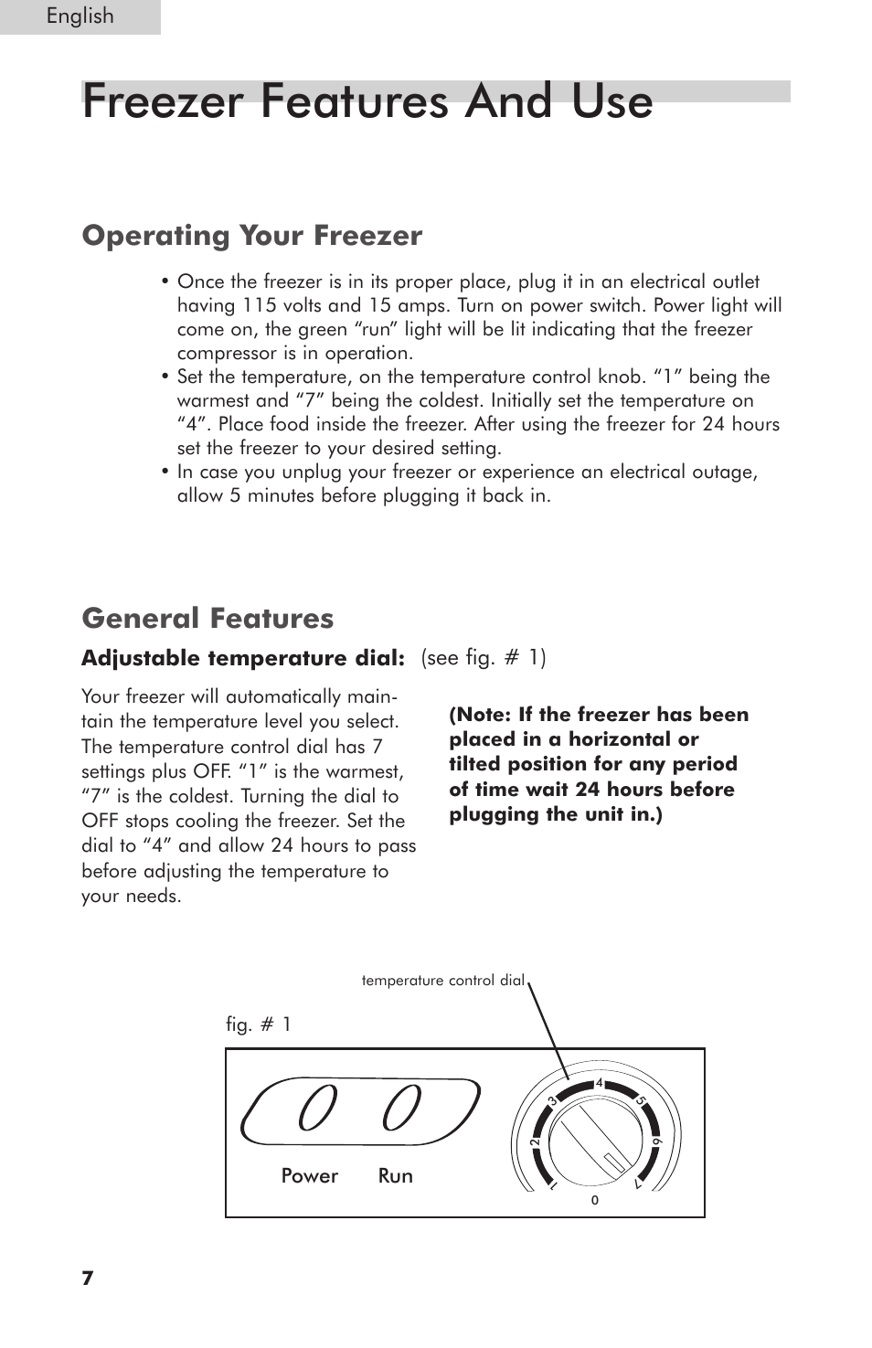 Freezer features and use, General features, Operating your freezer | haier HNCM035E User Manual | Page 8 / 16