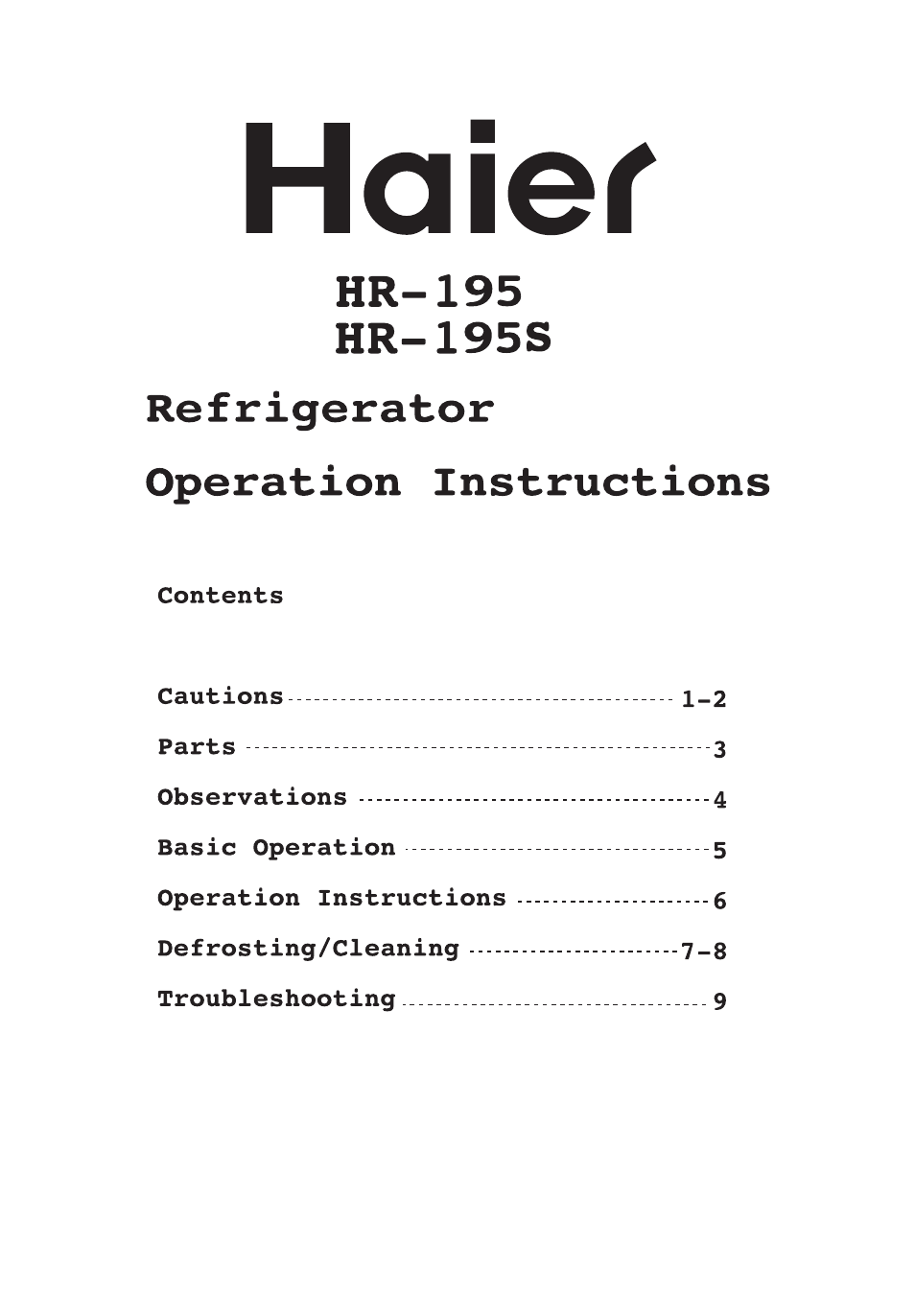 haier HR-195 User Manual | 11 pages