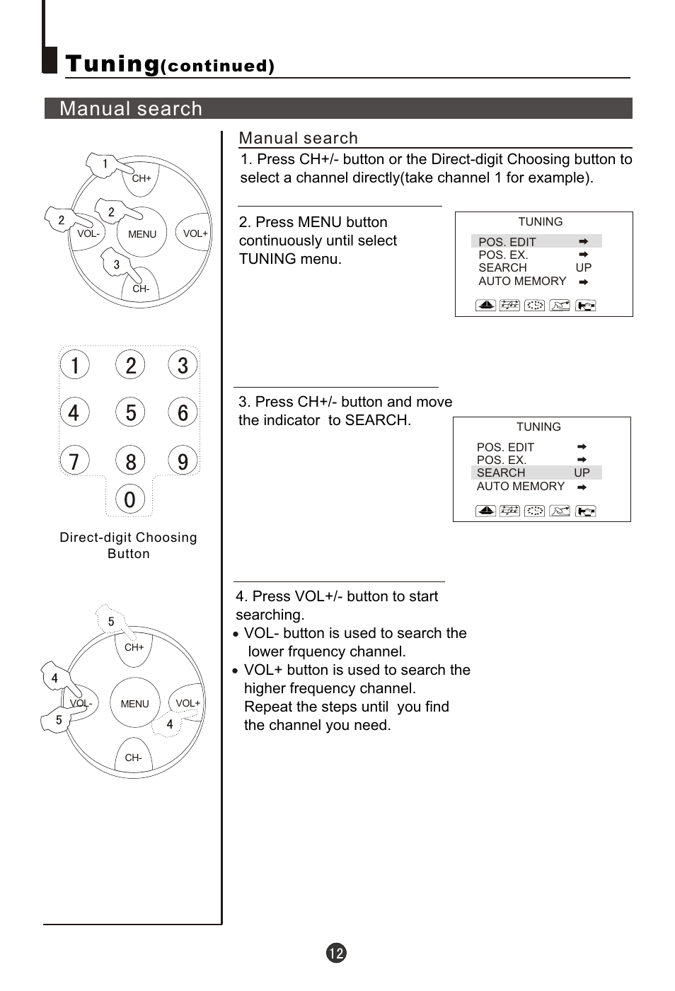 Т³гж 13, Tuning, Manual search | Continued) | haier 21FA10-AM User Manual | Page 13 / 32