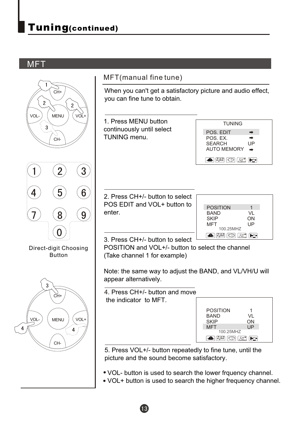 Т³гж 14, Tuning, Continued) | Mft(manual fine tune) | haier 21FA10-AM User Manual | Page 14 / 32