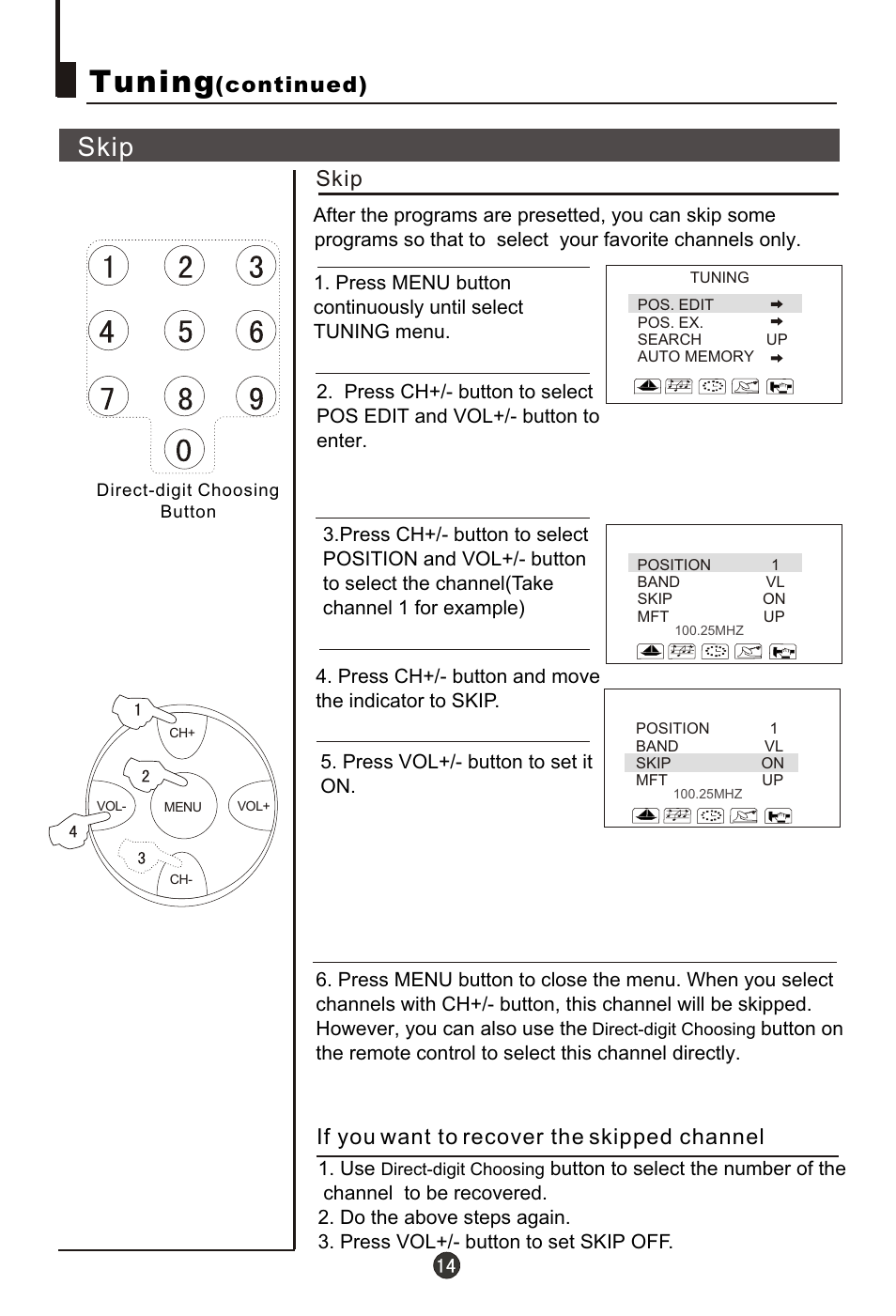 Т³гж 15, Tuning, Skip | Continued), If you want to recover the skipped channel | haier 21FA10-AM User Manual | Page 15 / 32