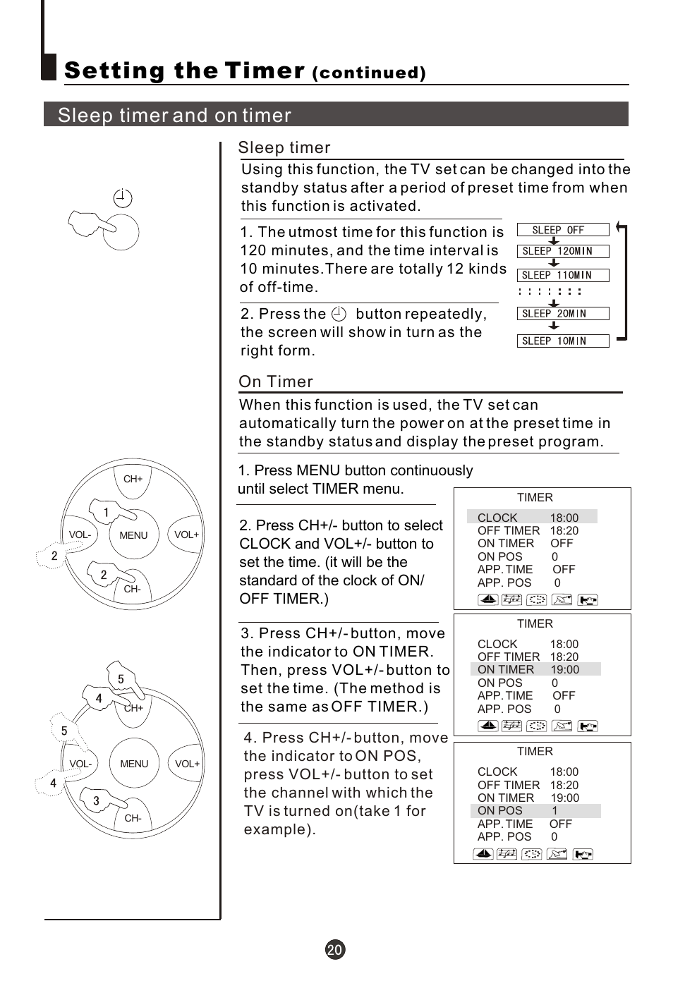 Т³гж 21, Setting the timer, Sleep timer and on timer | On timer sleep timer, Continued) | haier 21FA10-AM User Manual | Page 21 / 32