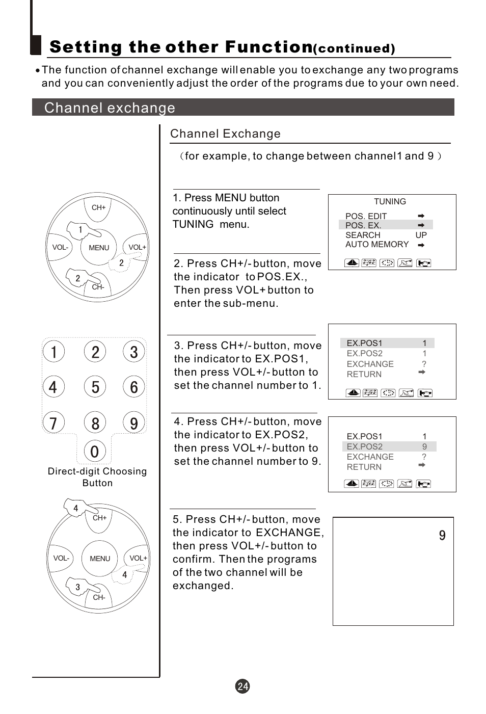 Т³гж 25, Setting the other function, Channel exchange | Continued) | haier 21FA10-AM User Manual | Page 25 / 32