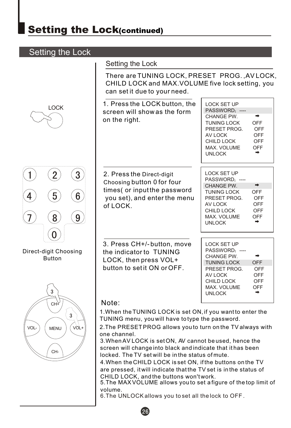 Т³гж 27, Setting the lock, Continued) | haier 21FA10-AM User Manual | Page 27 / 32