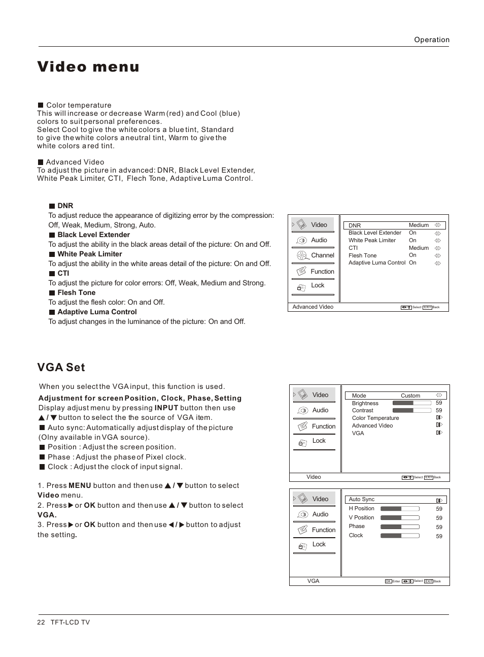 Т³гж 22, Video menu, Vga set | haier L3248 User Manual | Page 22 / 42