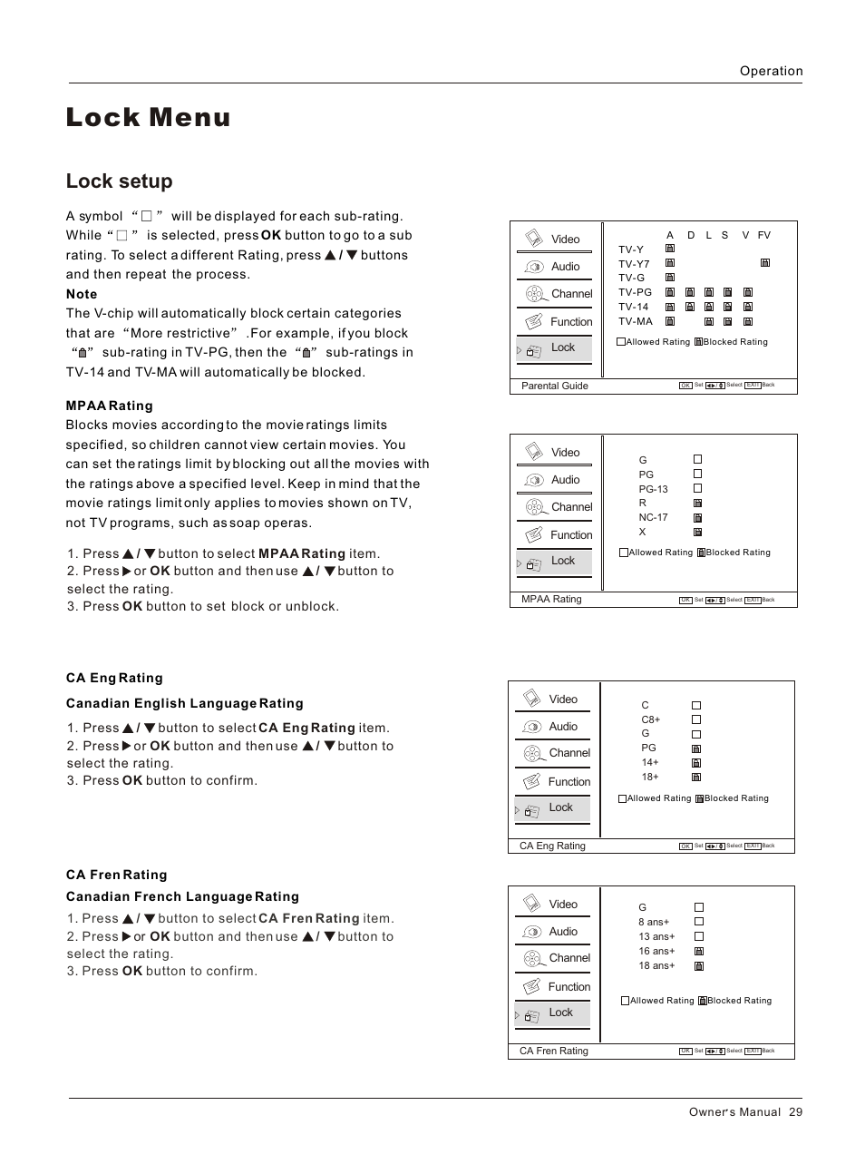 Т³гж 29, Lock menu, Lock setup | haier L3248 User Manual | Page 29 / 42