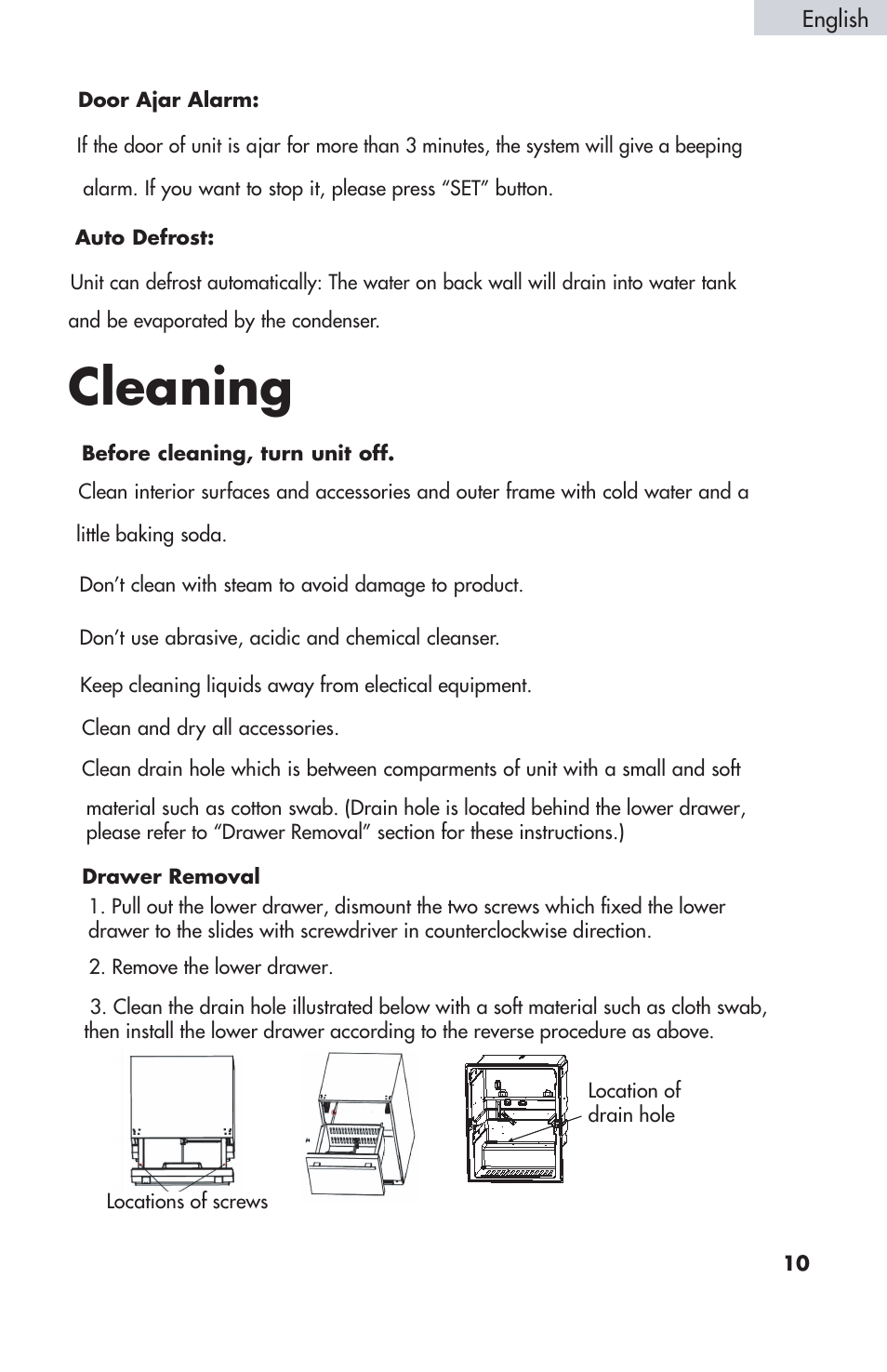 Cleaning | haier DD400RS User Manual | Page 11 / 40