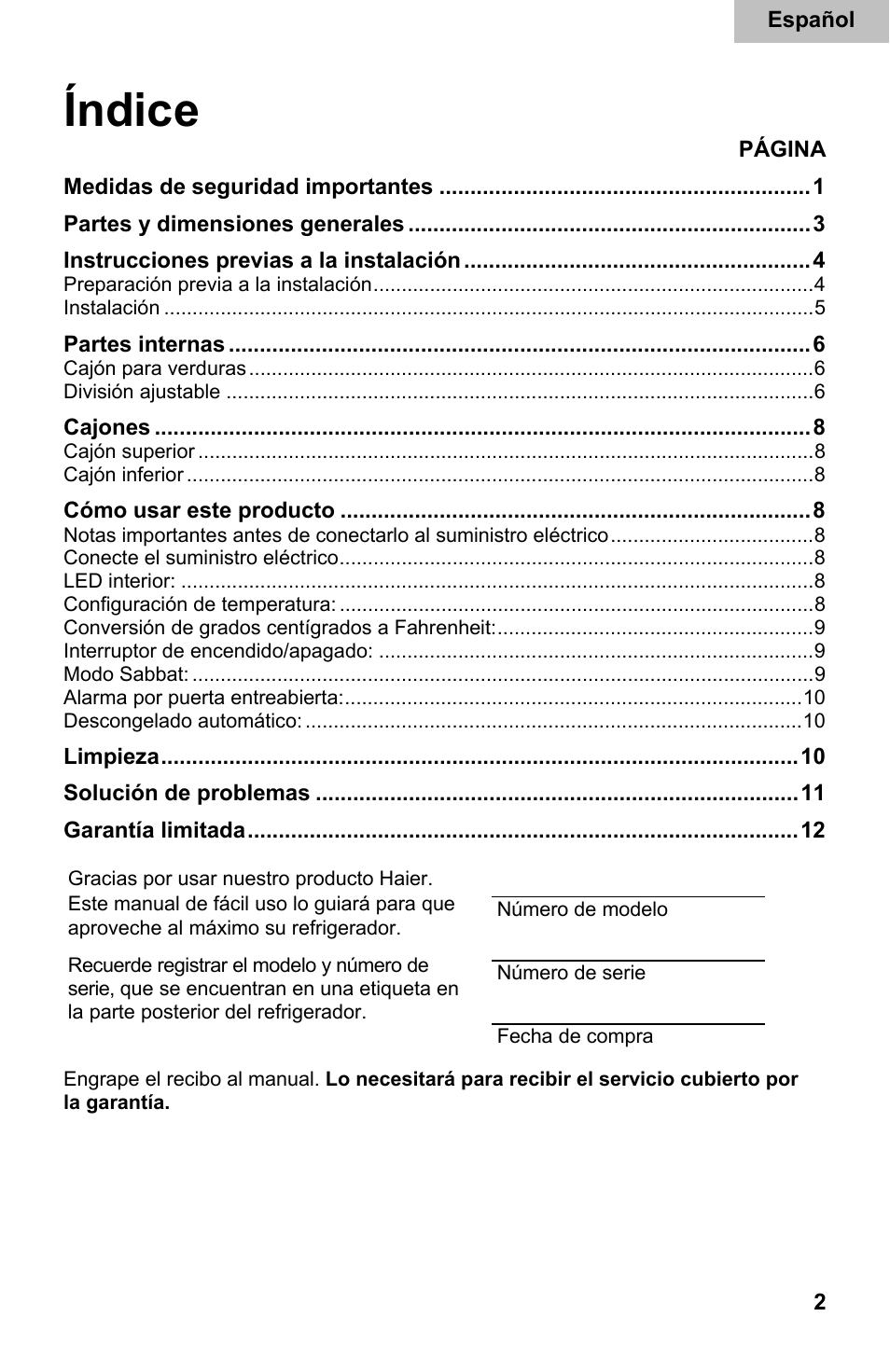 Índice | haier DD400RS User Manual | Page 28 / 40