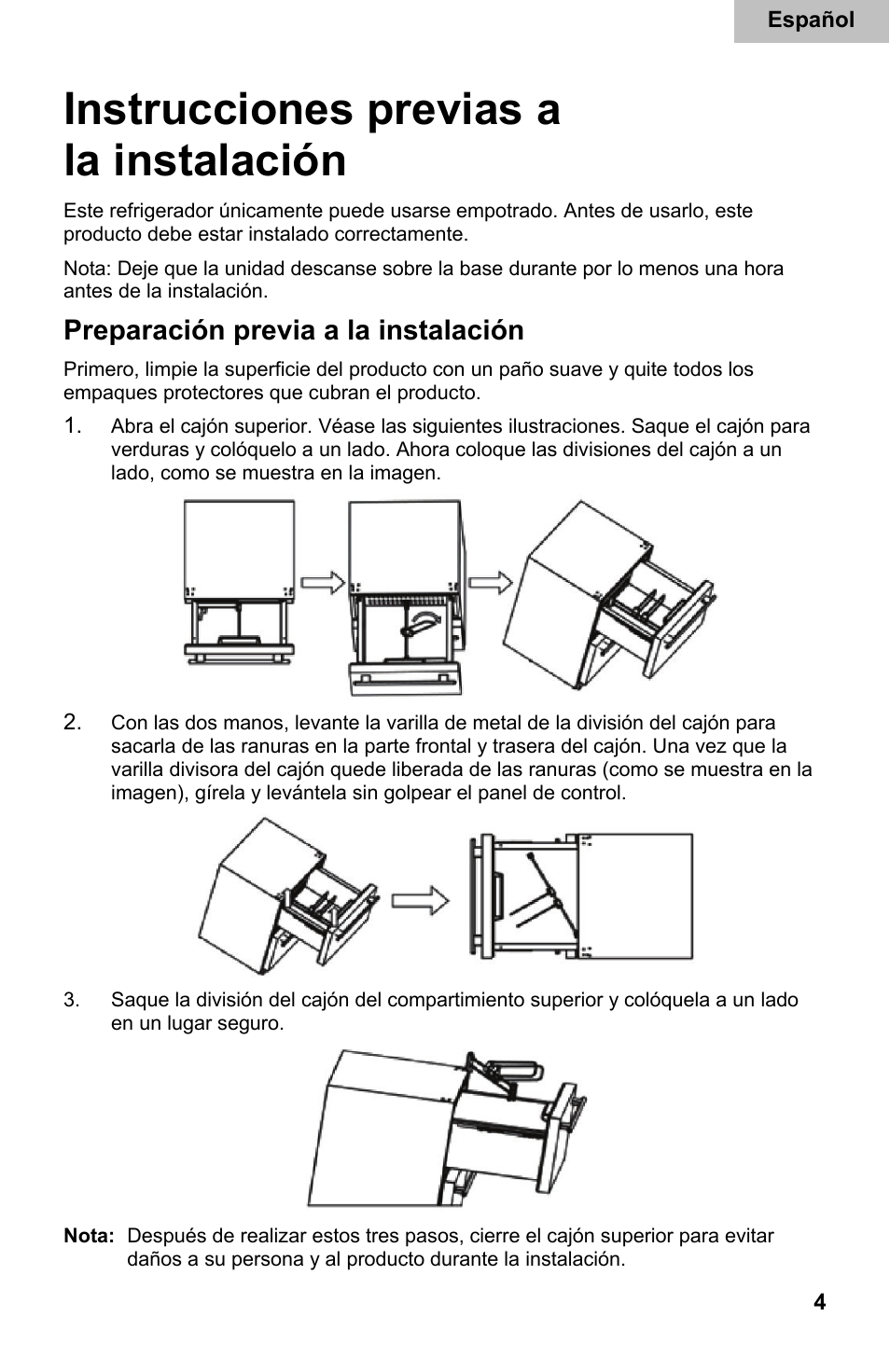 Instrucciones previas a la instalación, Preparación previa a la instalación | haier DD400RS User Manual | Page 30 / 40