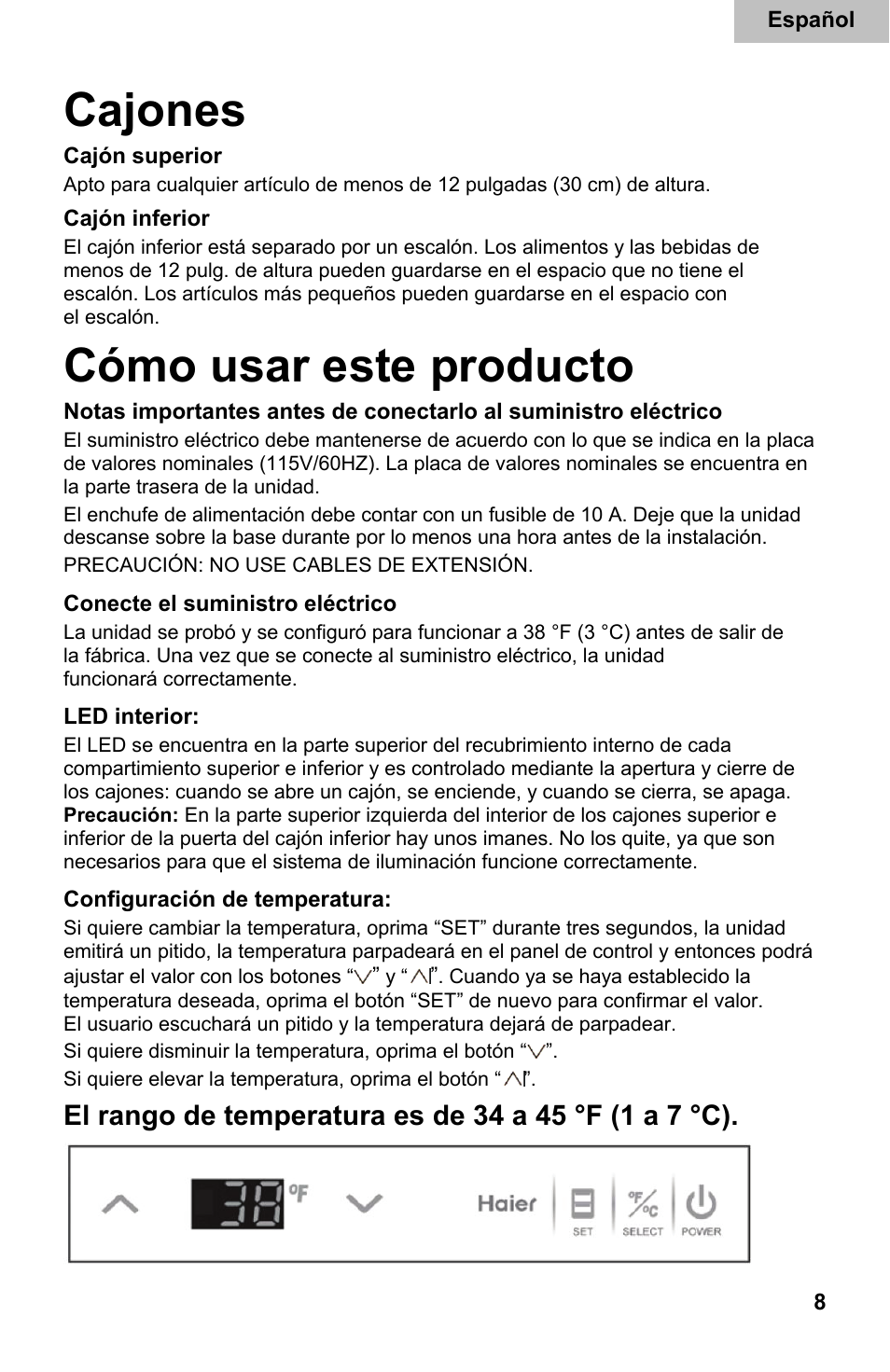 Cajones, Cómo usar este producto | haier DD400RS User Manual | Page 34 / 40