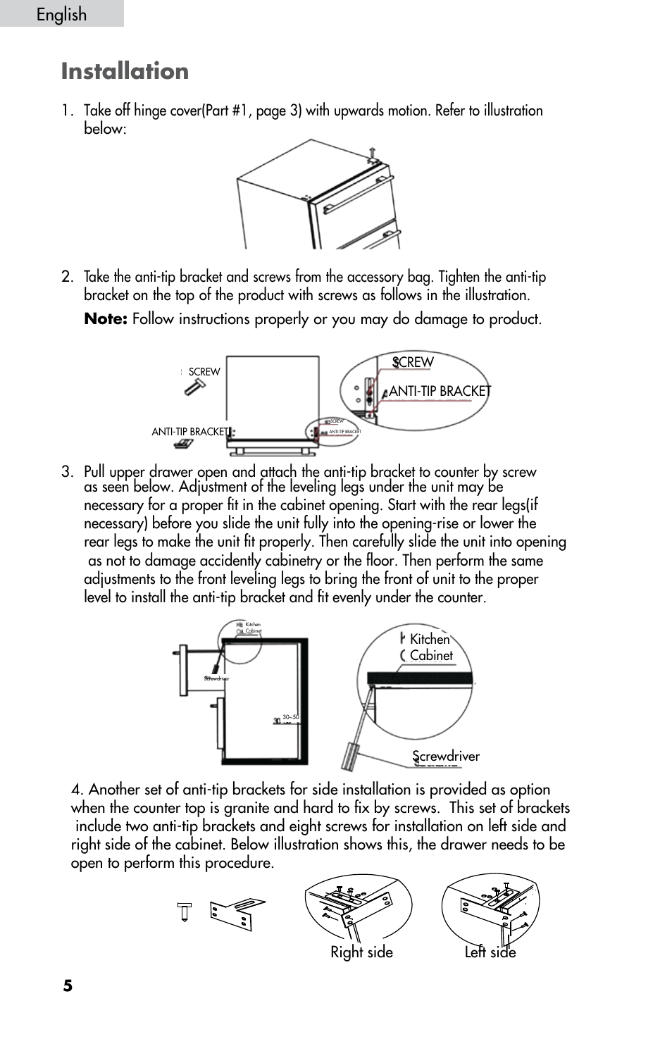 Installation, English | haier DD400RS User Manual | Page 6 / 40