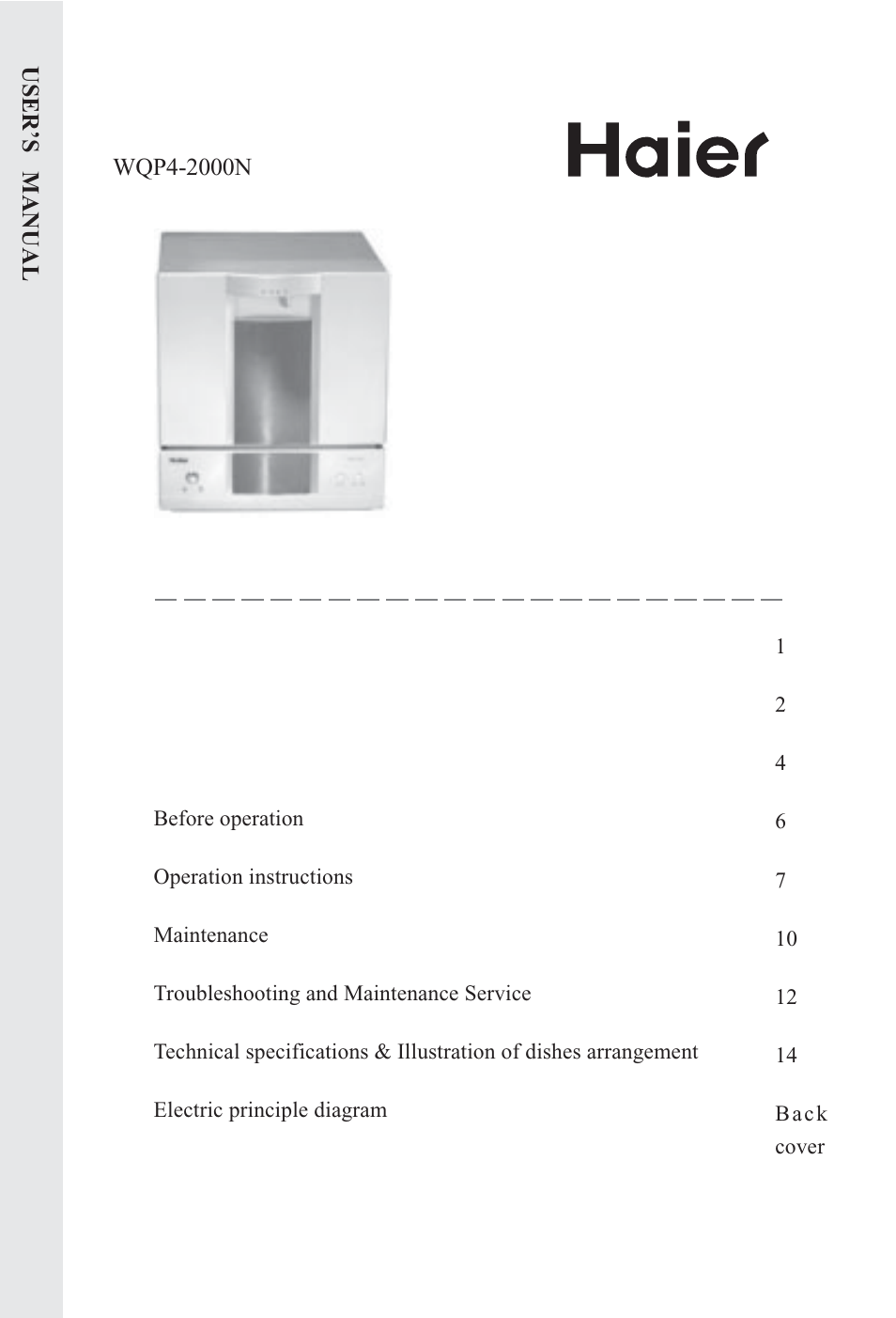 haier WQP4-2000N User Manual | 16 pages