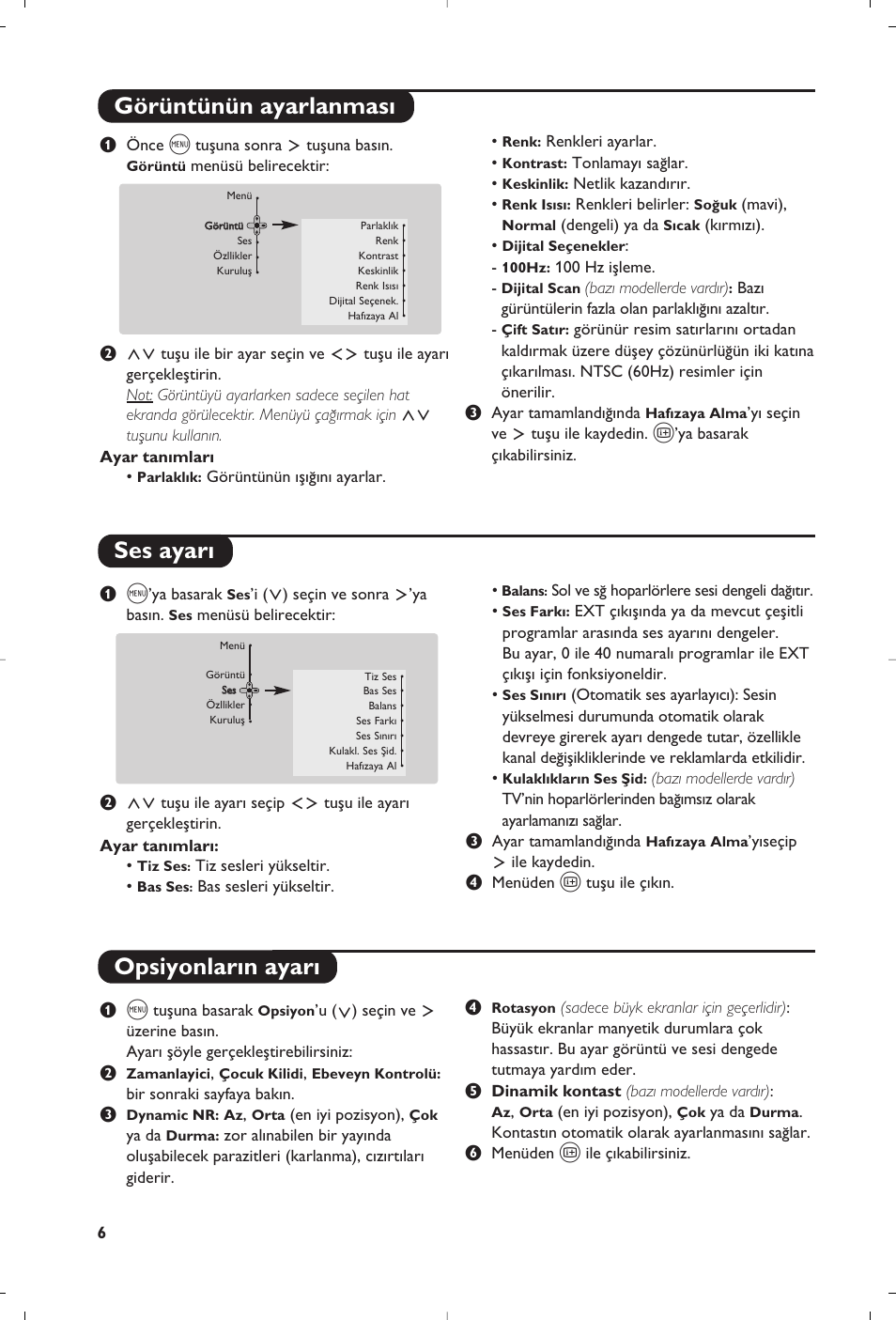 Görüntünün ayarlanmas› ses ayar, Opsiyonlar›n ayar | Philips 29PT8609 User Manual | Page 104 / 112