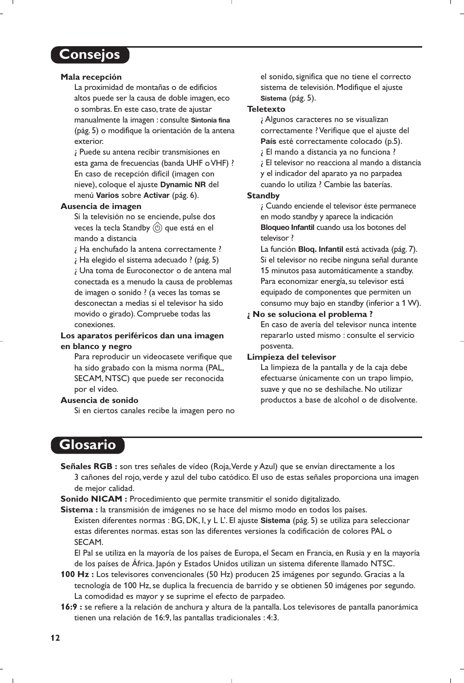 Consejos glosario | Philips 29PT8609 User Manual | Page 26 / 112