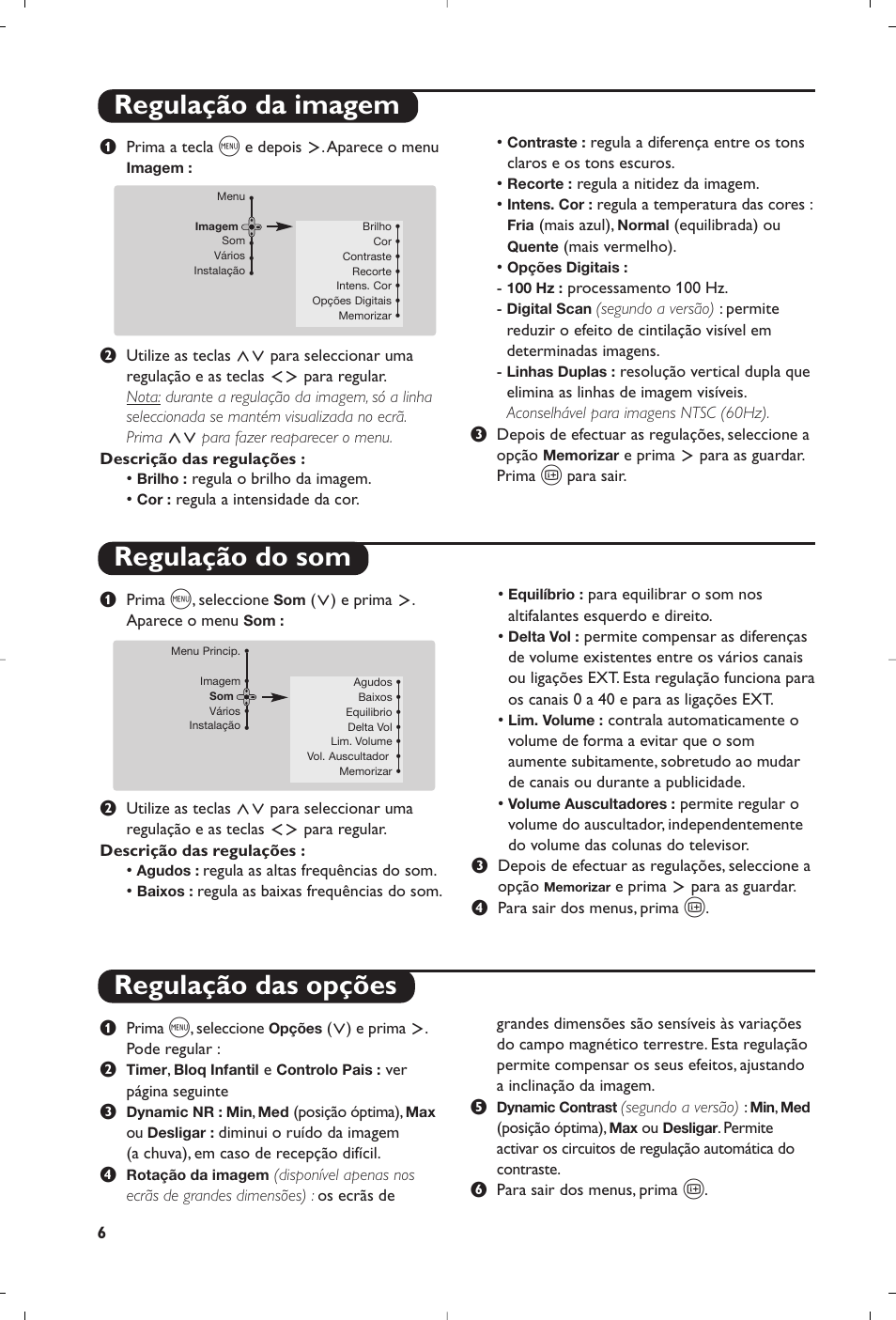 Regulação da imagem regulação do som, Regulação das opções | Philips 29PT8609 User Manual | Page 32 / 112