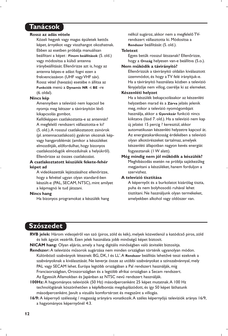 Tanácsok szószedet | Philips 29PT8609 User Manual | Page 50 / 112