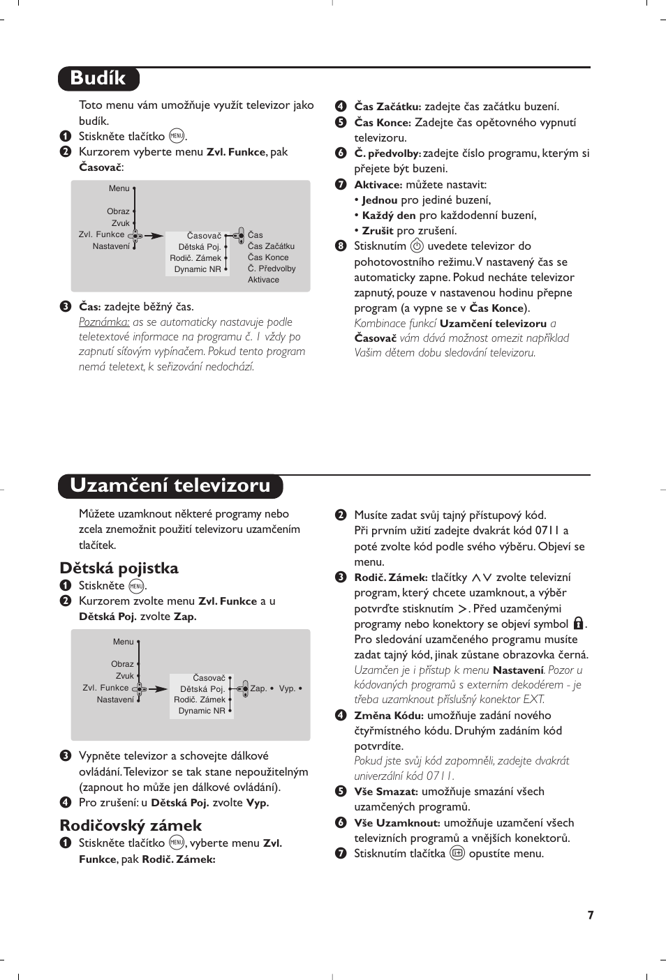 Budík uzamčení televizoru, Dětská pojistka, Rodičovský zámek | Philips 29PT8609 User Manual | Page 81 / 112