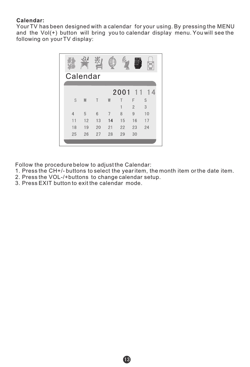 Calendar | haier TDC1354AD User Manual | Page 14 / 32