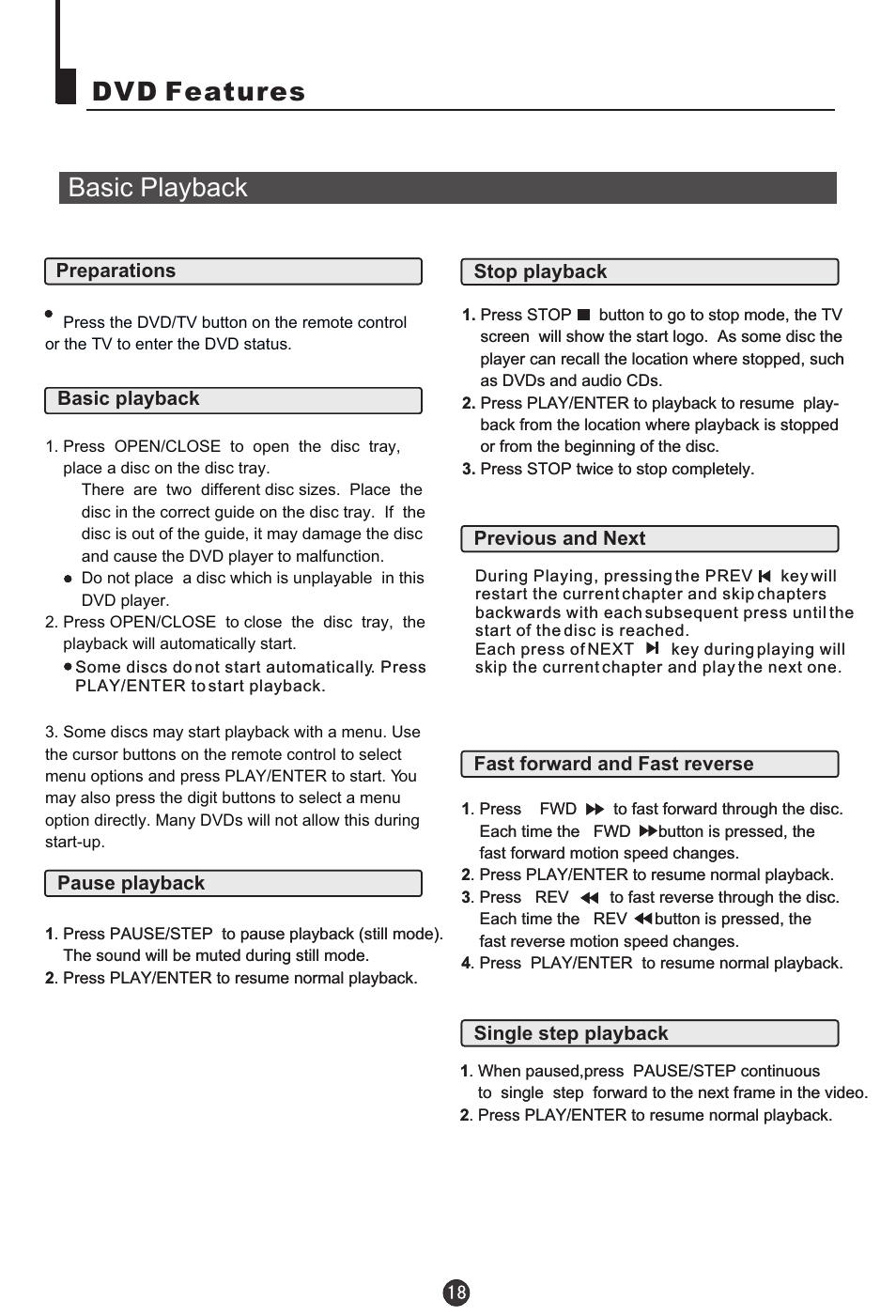 Dvd features basic playback | haier TDC1354AD User Manual | Page 19 / 32