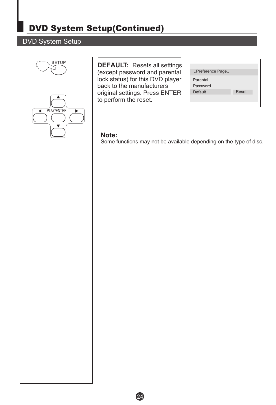 Dvd system setup(continued), Dvd system setup, Default | haier TDC1354AD User Manual | Page 25 / 32