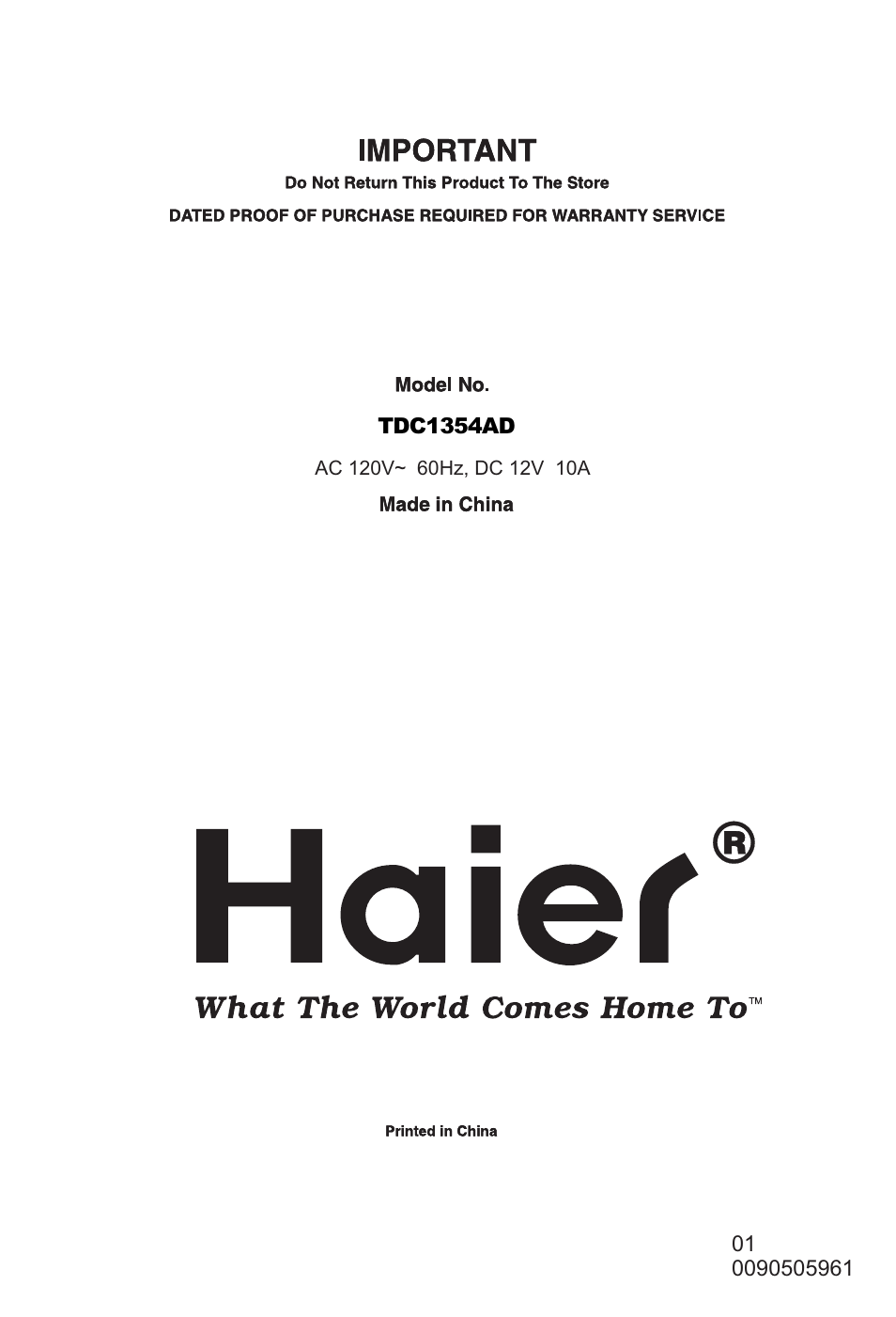 haier TDC1354AD User Manual | Page 32 / 32