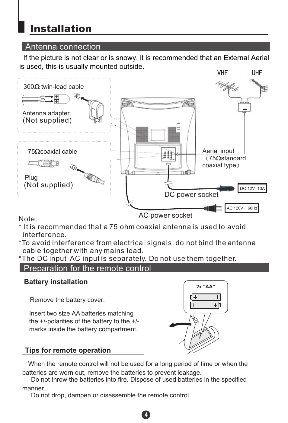 Installation | haier TDC1354AD User Manual | Page 5 / 32