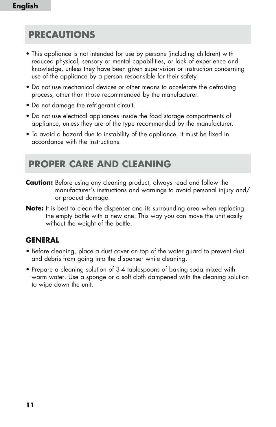 Proper care and cleaning precautions | haier WDNS121SS User Manual | Page 12 / 44