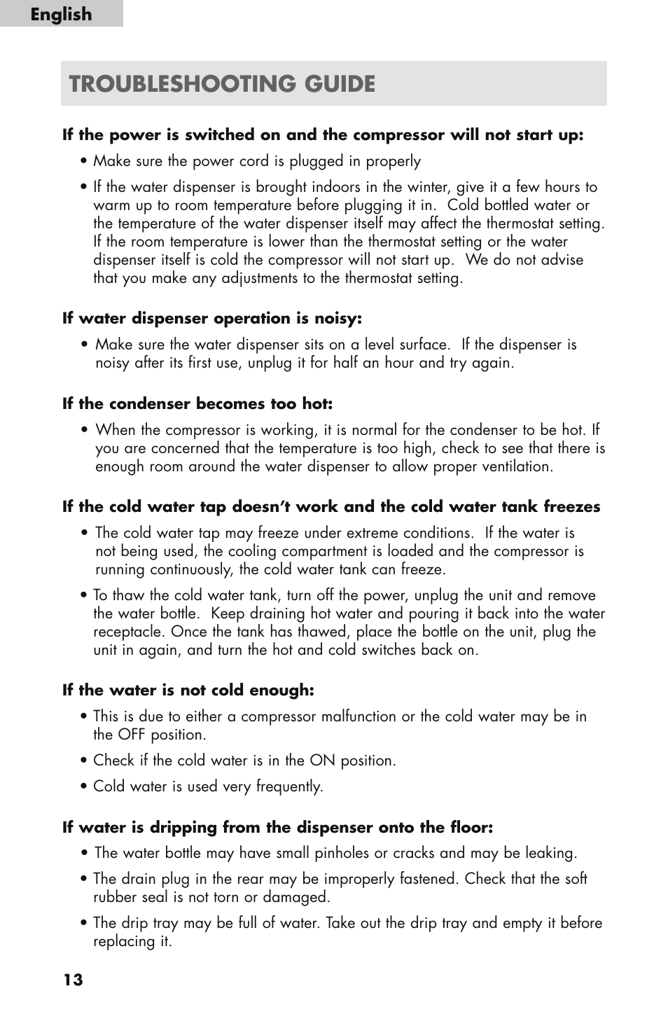 Troubleshooting guide | haier WDNS121SS User Manual | Page 14 / 44