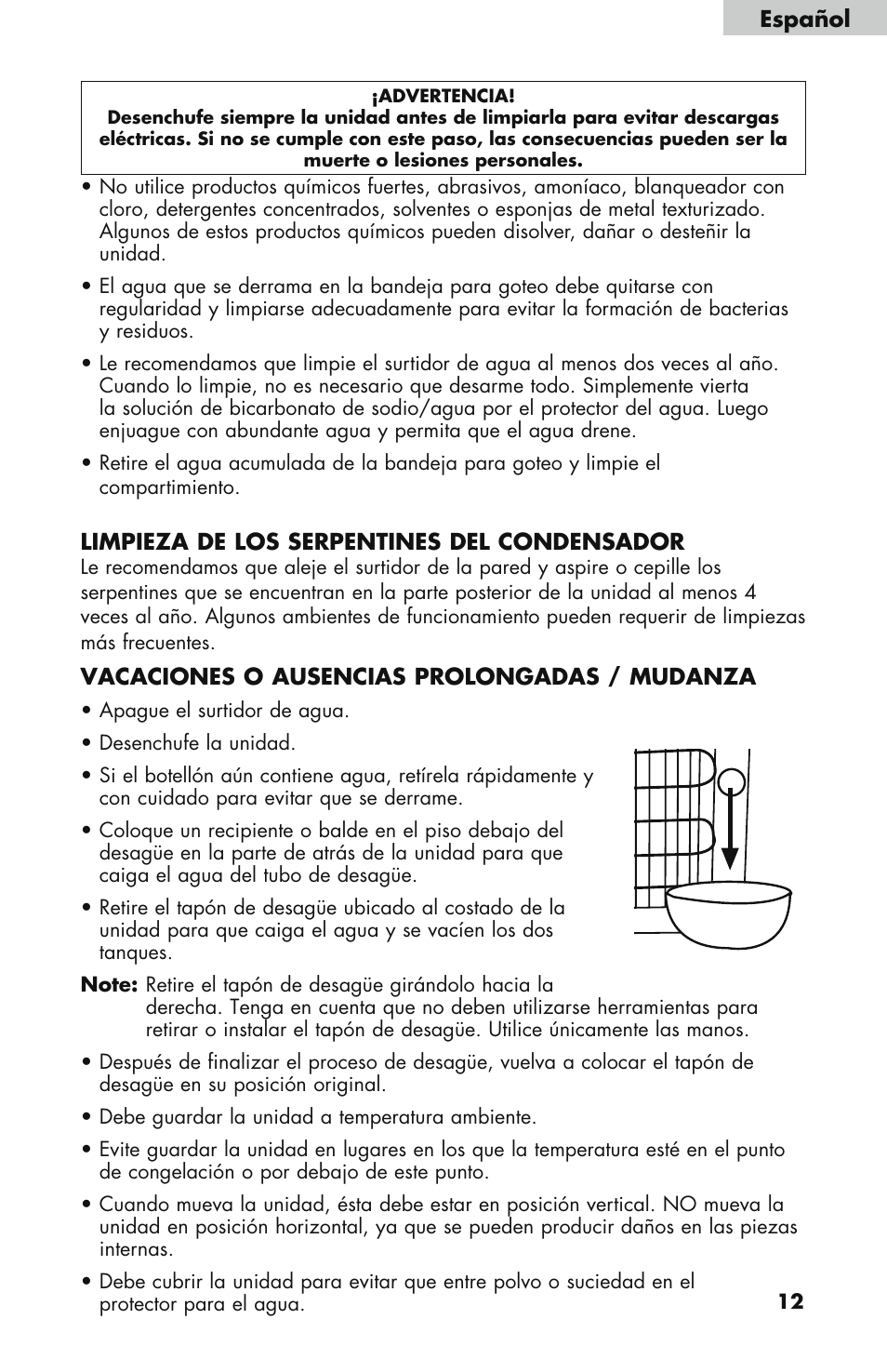 Limpieza de los serpentines del condensador, Vacaciones o ausencias prolongadas / mudanza, Español | haier WDNS121SS User Manual | Page 41 / 44