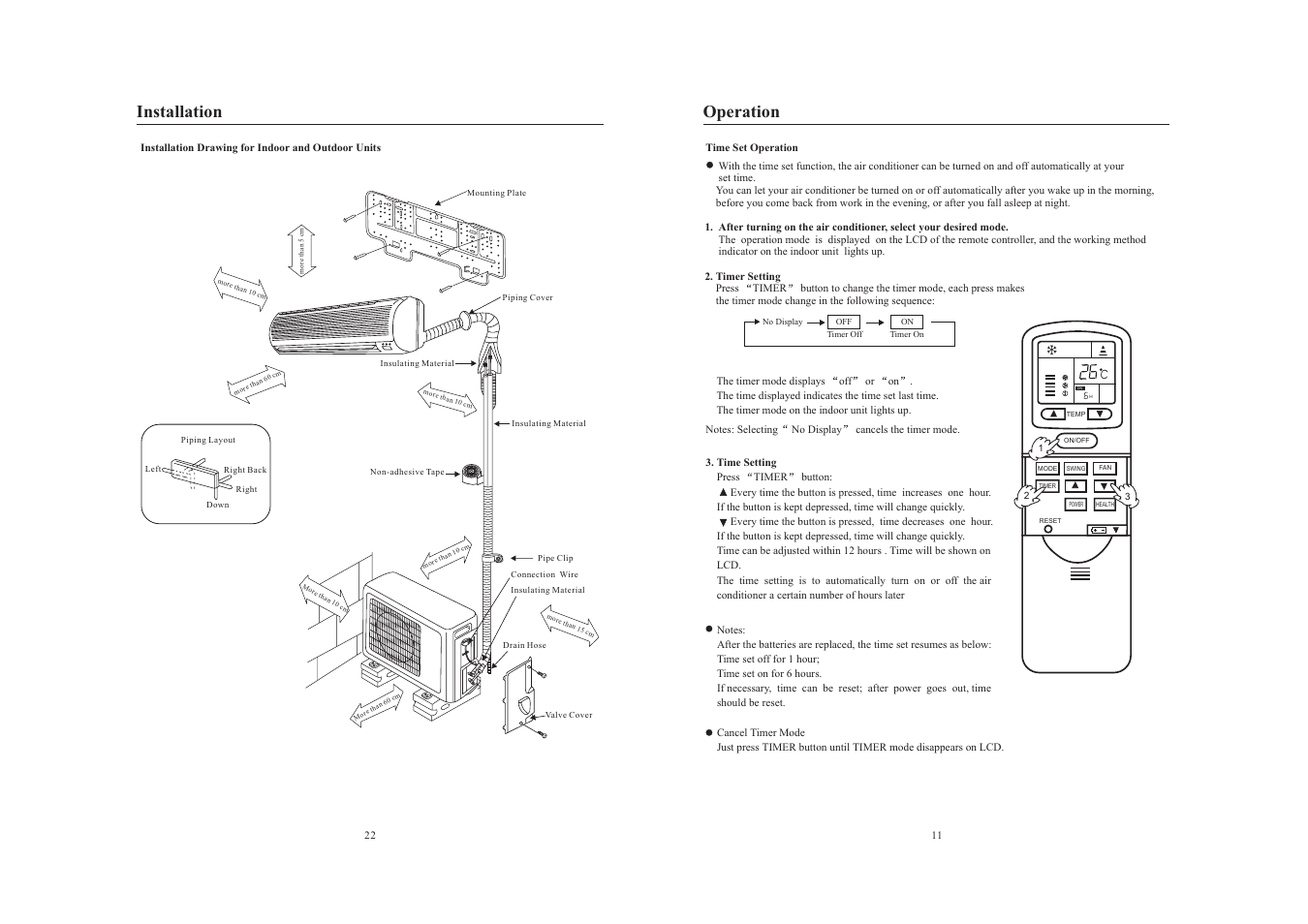 Installation, Operation | haier AS122AYARA User Manual | Page 13 / 18