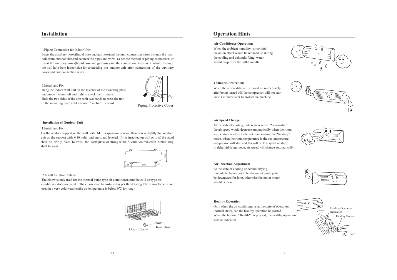 Installation, Operation hints | haier AS122AYARA User Manual | Page 7 / 18
