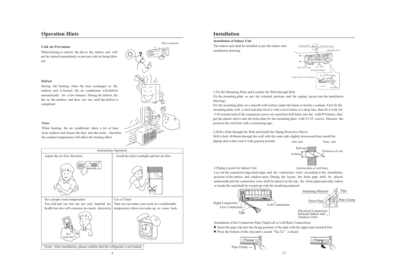 Operation hints, Installation | haier AS122AYARA User Manual | Page 8 / 18