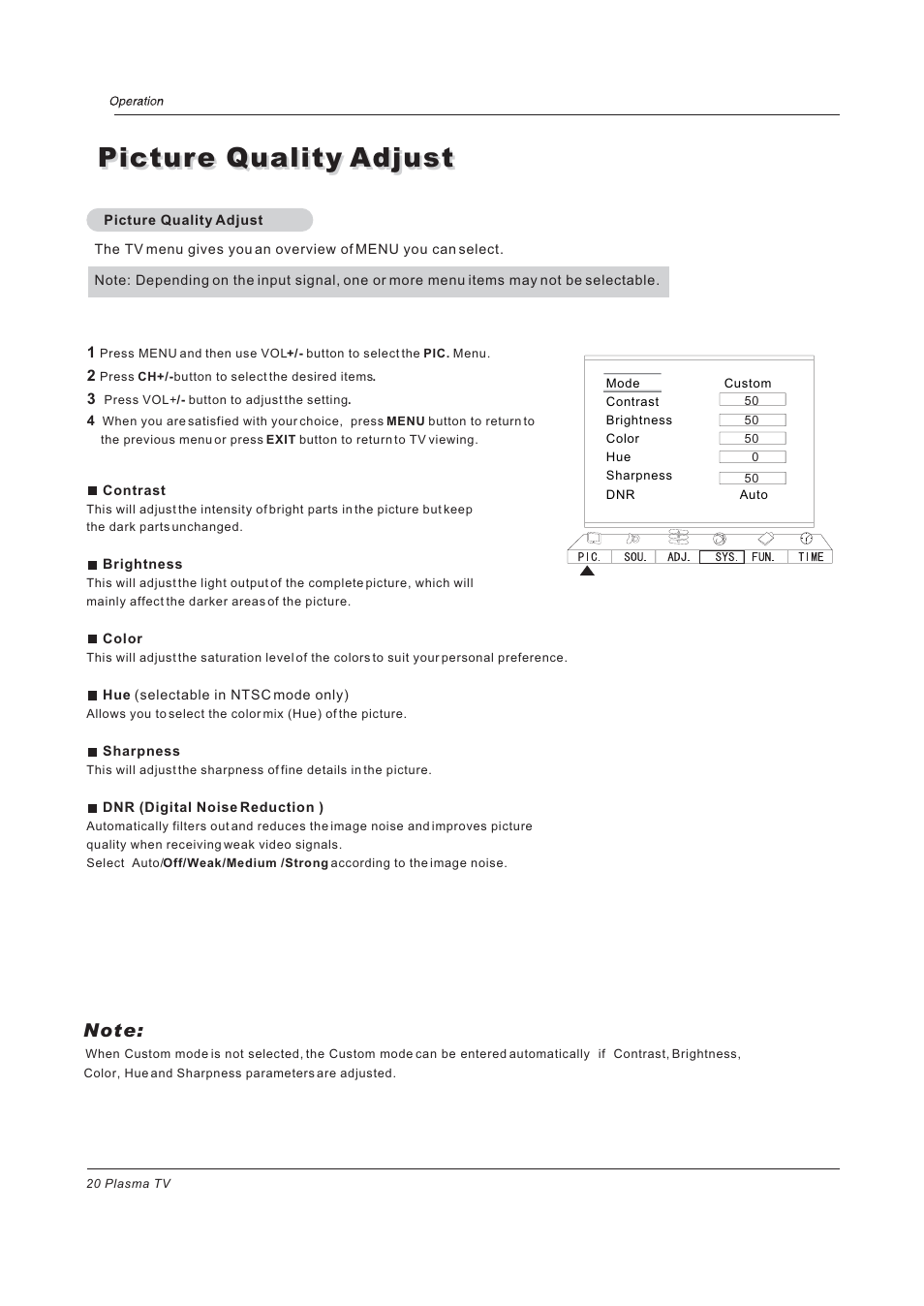 Picture quality adjust | haier 42EP24STV User Manual | Page 20 / 33