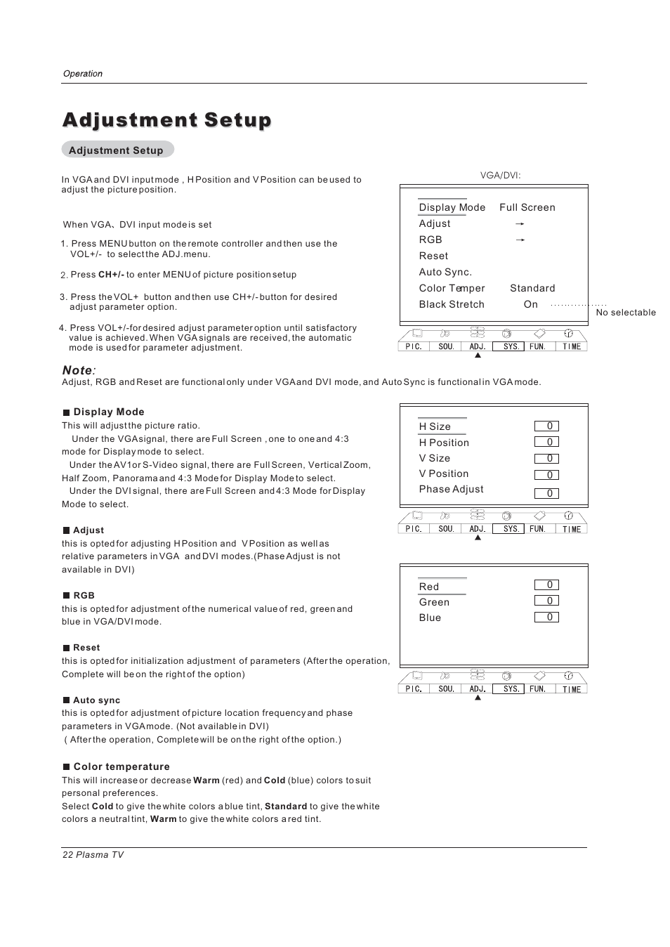 Adjustment setup | haier 42EP24STV User Manual | Page 22 / 33