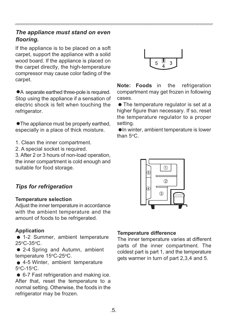 Basic operation, The appliance must stand on even flooring, Tips for refrigeration | haier HR-170U User Manual | Page 6 / 10