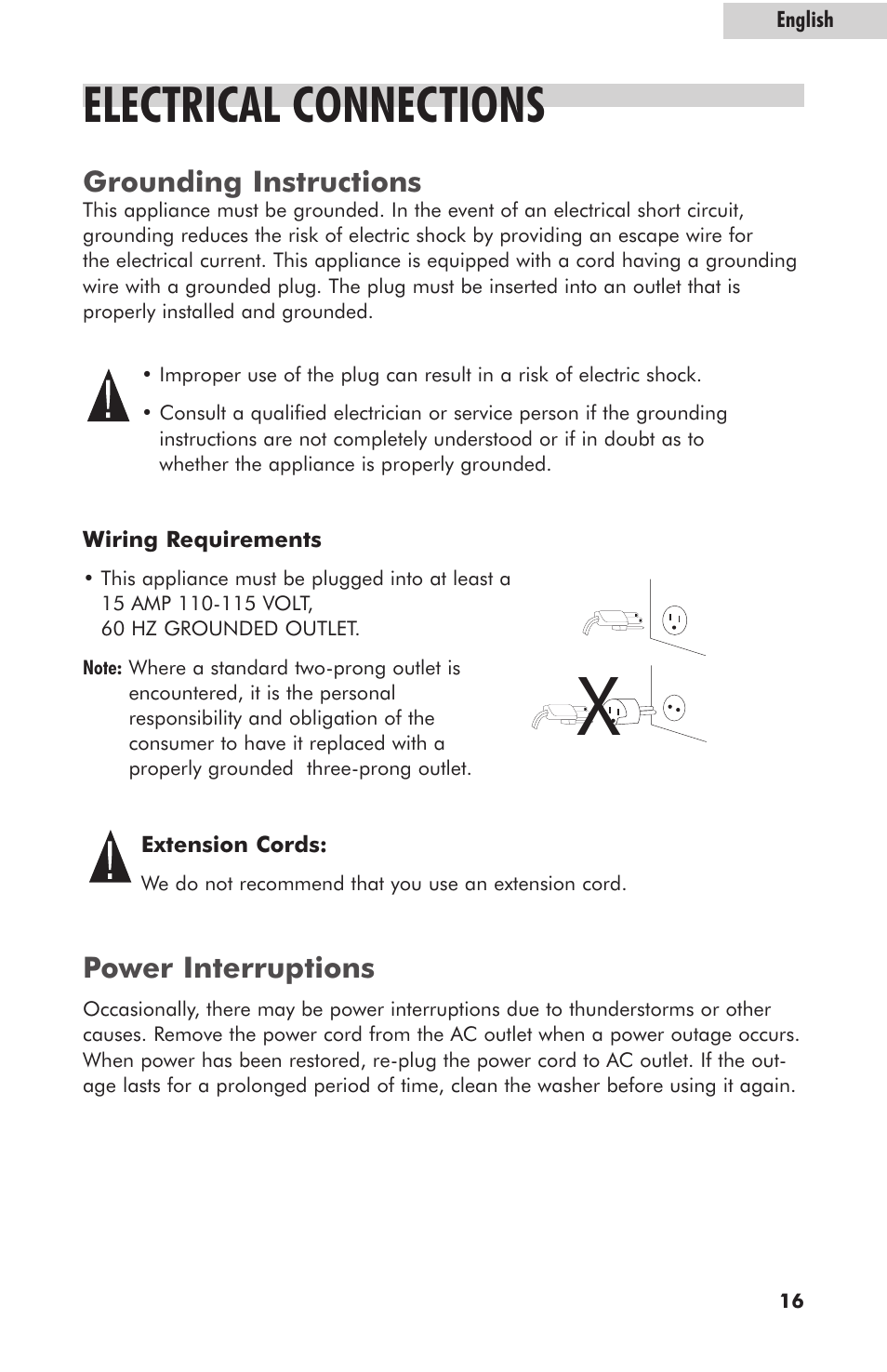 Electrical connections | haier GWT800AW User Manual | Page 17 / 19